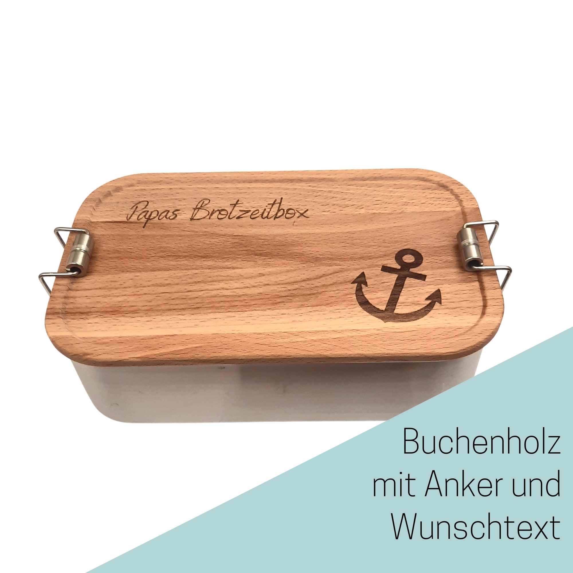 Personalisierte Anker Lunchbox aus Buchenholz und Edelstahl