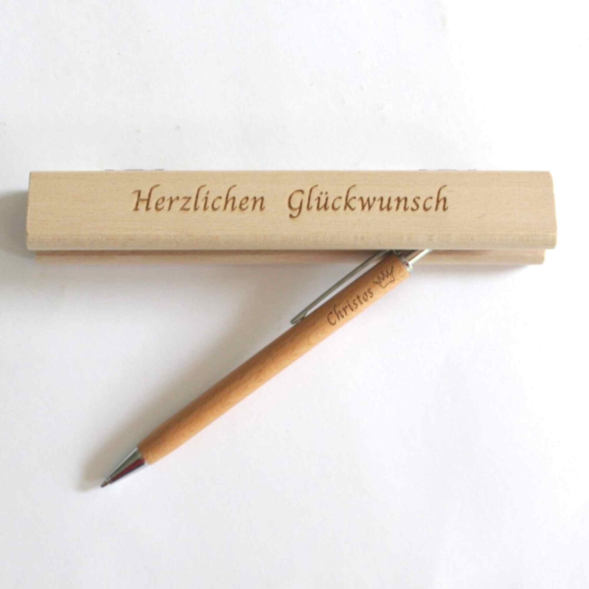Holzkugelschreiber mit Holzbox Herzlichen Glückwunsch