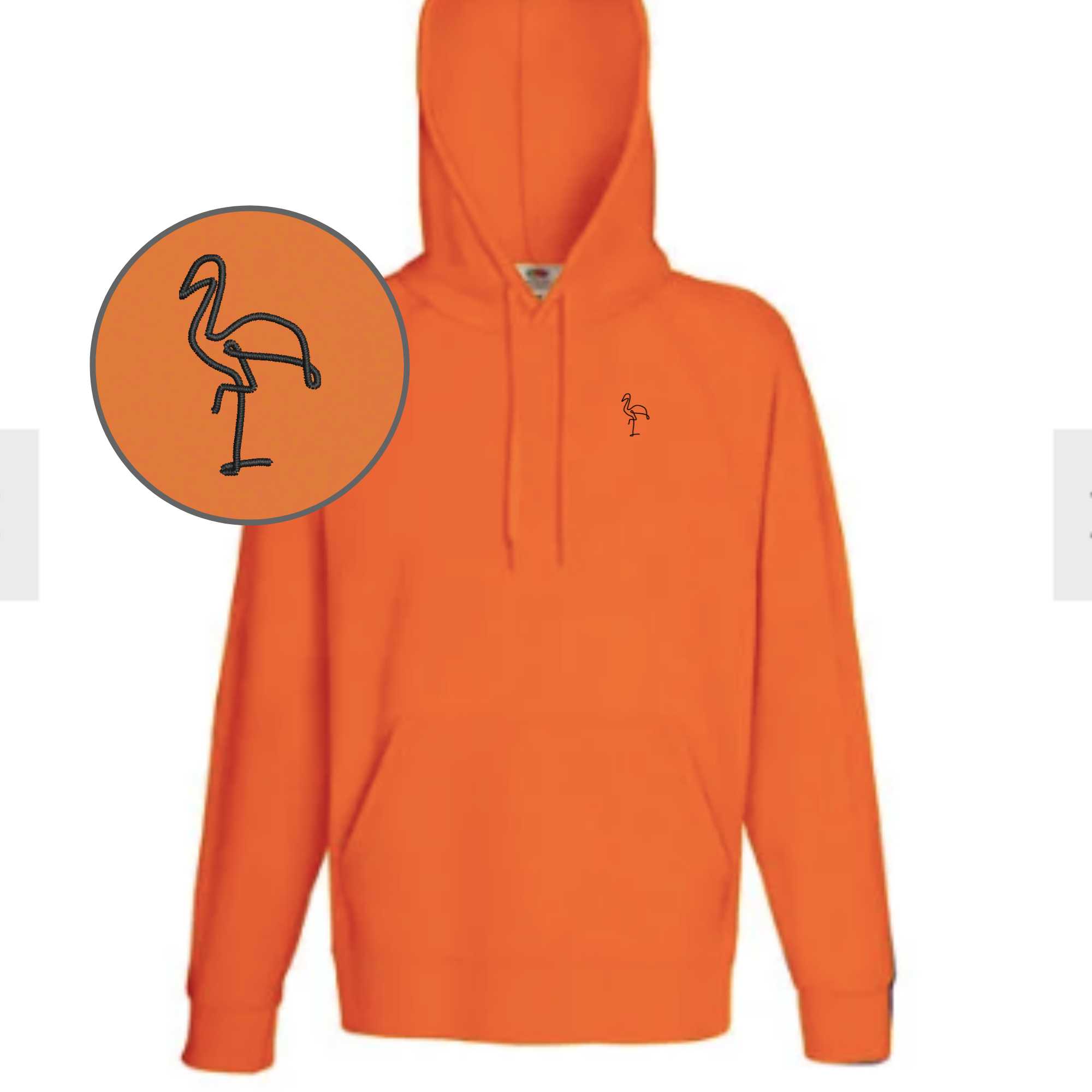 Pullover mit Flamingo als Stickmotiv bestickt in Farbe Orange
