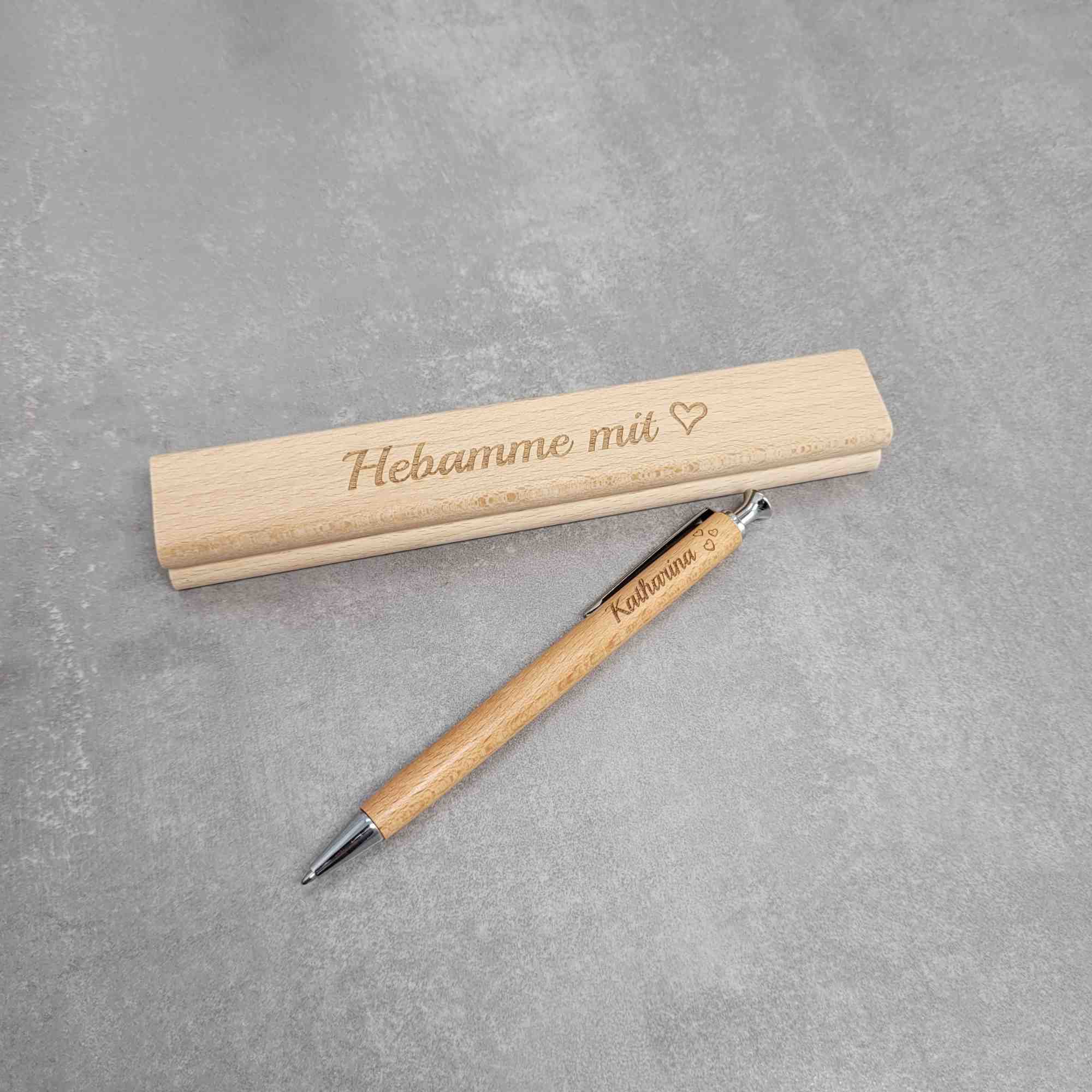 Holz Kugelschreiber und Holz Etui mit persönlicher Gravur