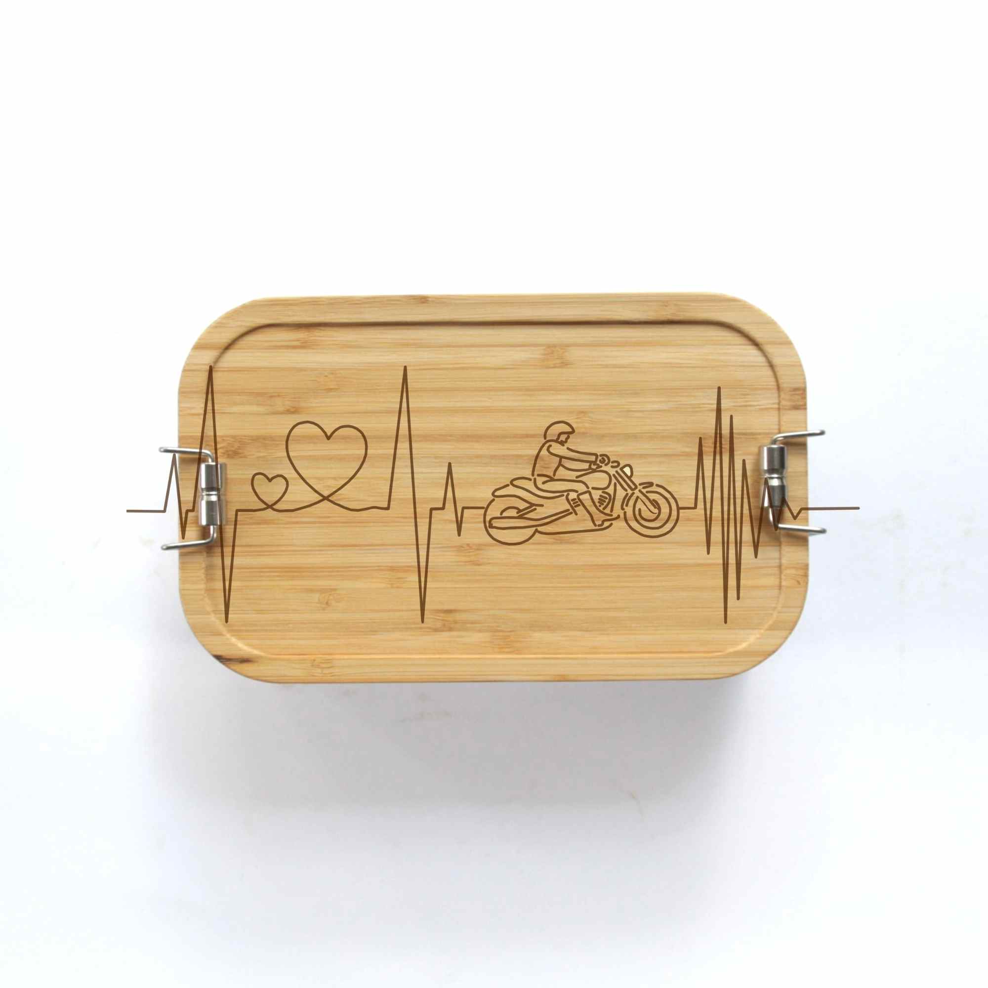 Herzschlag Lunchbox, groß, aus Edelstahl & Bambus individuelle Gravur
