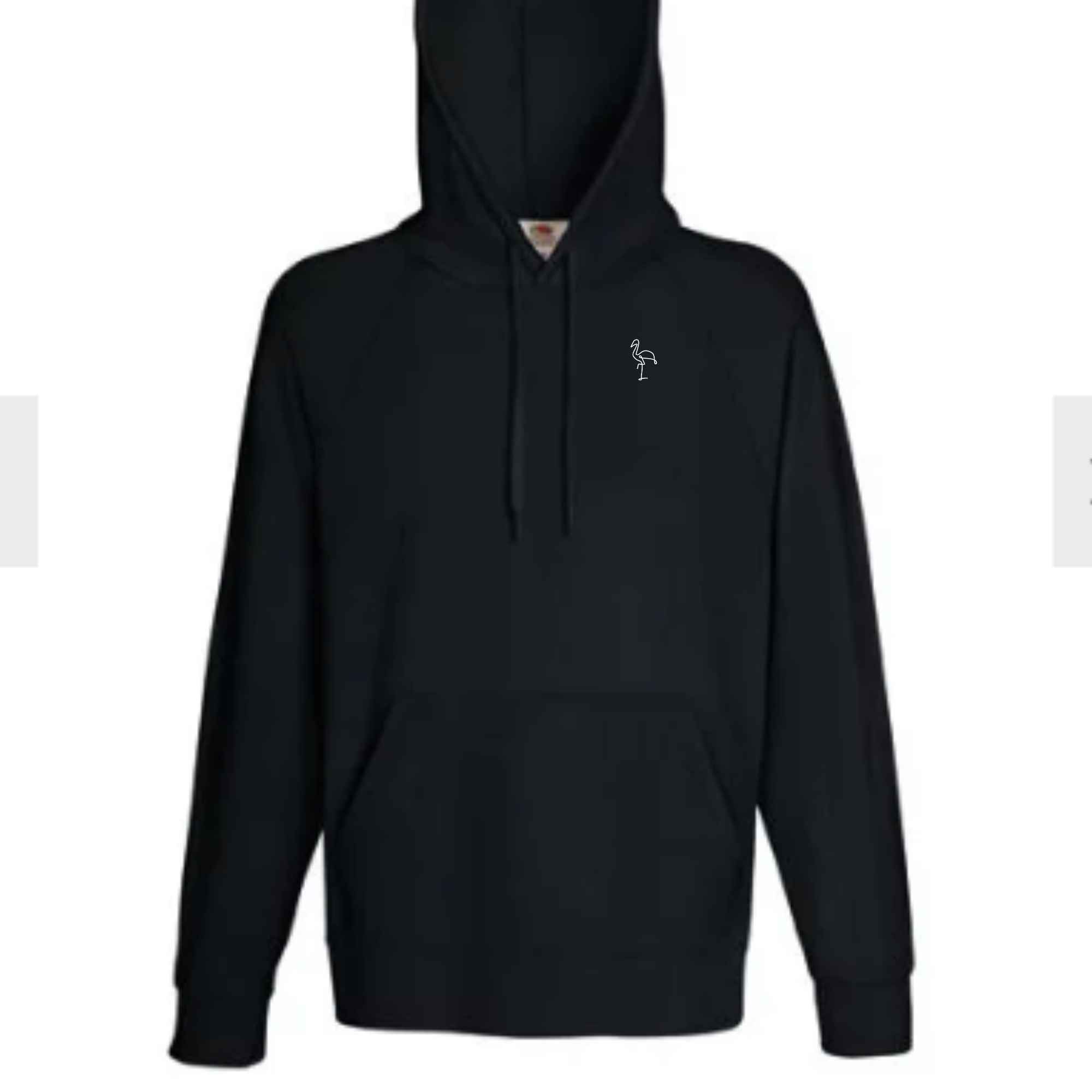 Hoodie mit Flamingo-Stick als Motiv bestickt in der Farbe Schwarz