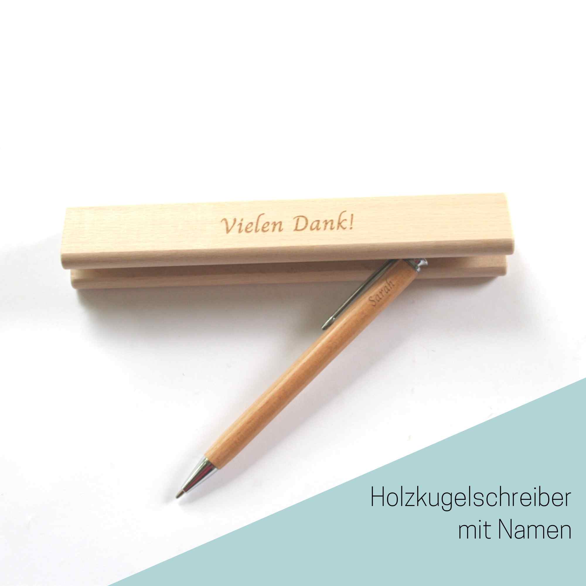 Dankeschön Geschenk - Holzkugelschreiber und Holzbox beschriftet
