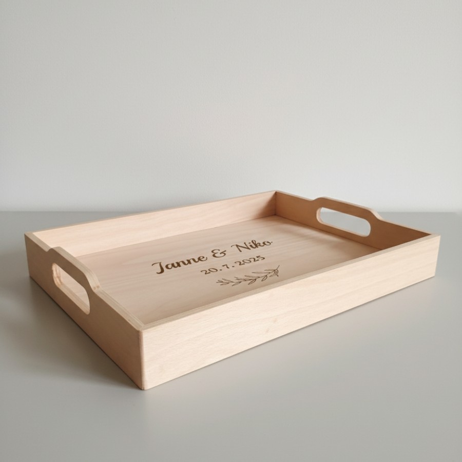 Holztablett als Geschenk zur Hochzeit handgefertigt und personalisierbar Tablett, Kiste