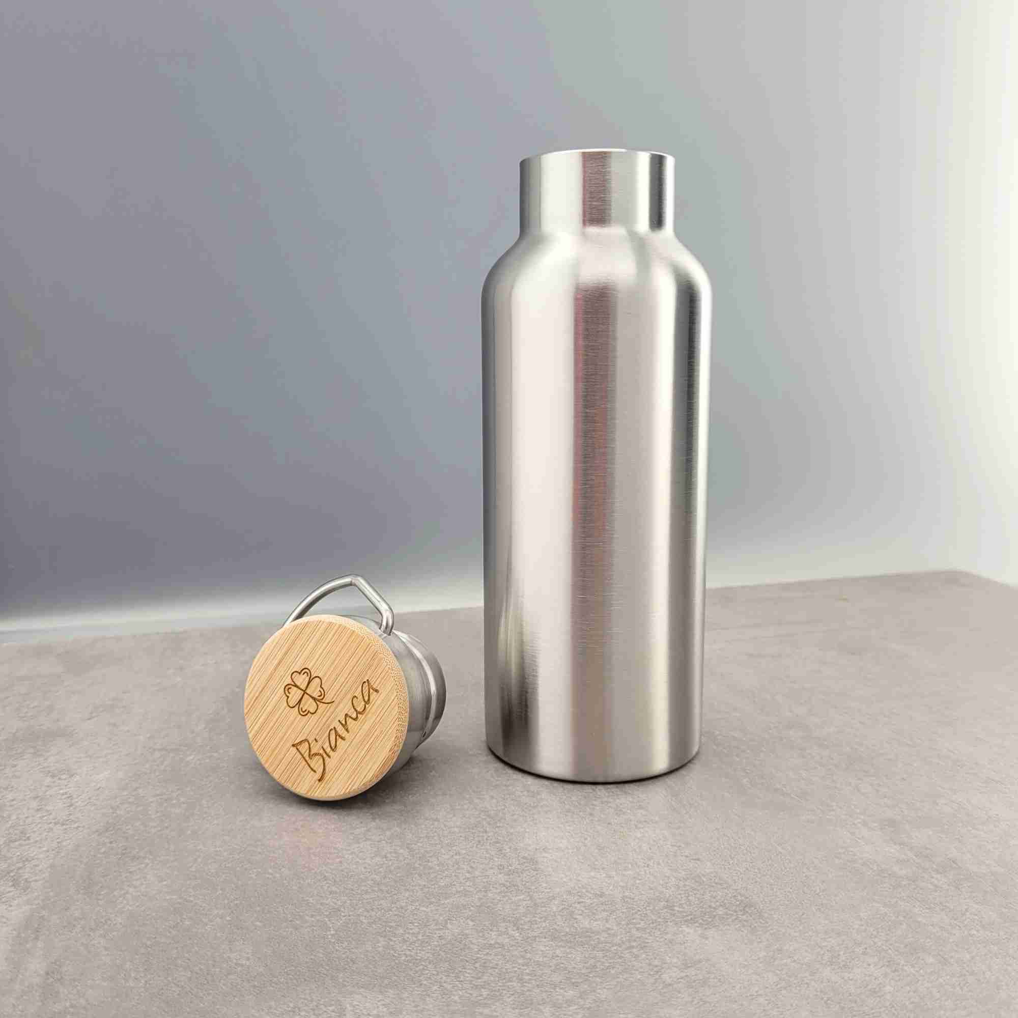 personalisierte Trinkflasche Edelstahl Edelstahl-Trinkflasche mit personalisiertem Deckel