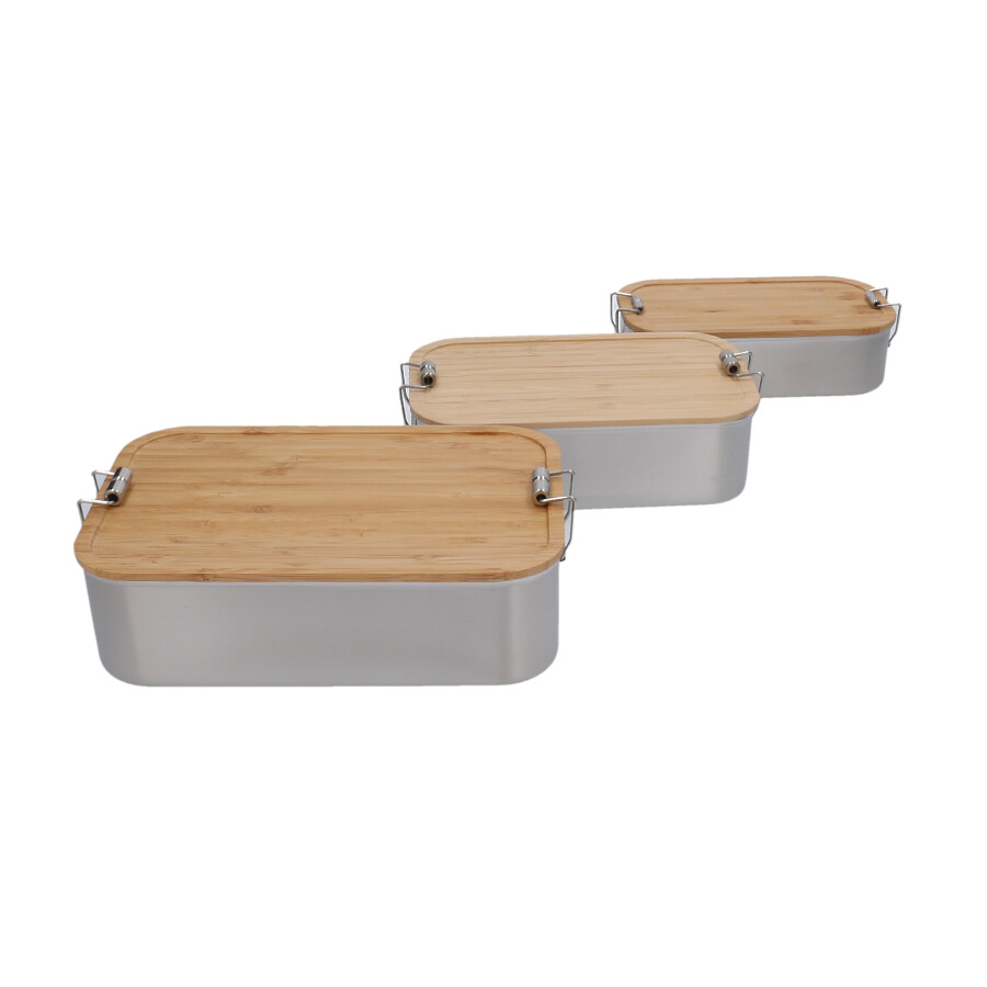 Verschiedene Größen Lunchbox mit Holzdeckel 1800ml, 1100ml, 700 ml Lunchbox aus Holz und Edelstahl unterschiedliche Größen