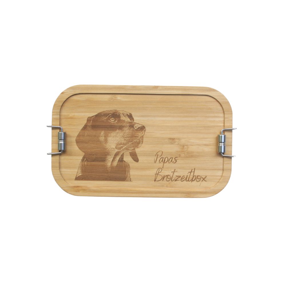 Foto Lunchbox aus Edelstahl Holz, individuell graviert Foto Lunchbox aus Edelstahl Holz, individuell graviert