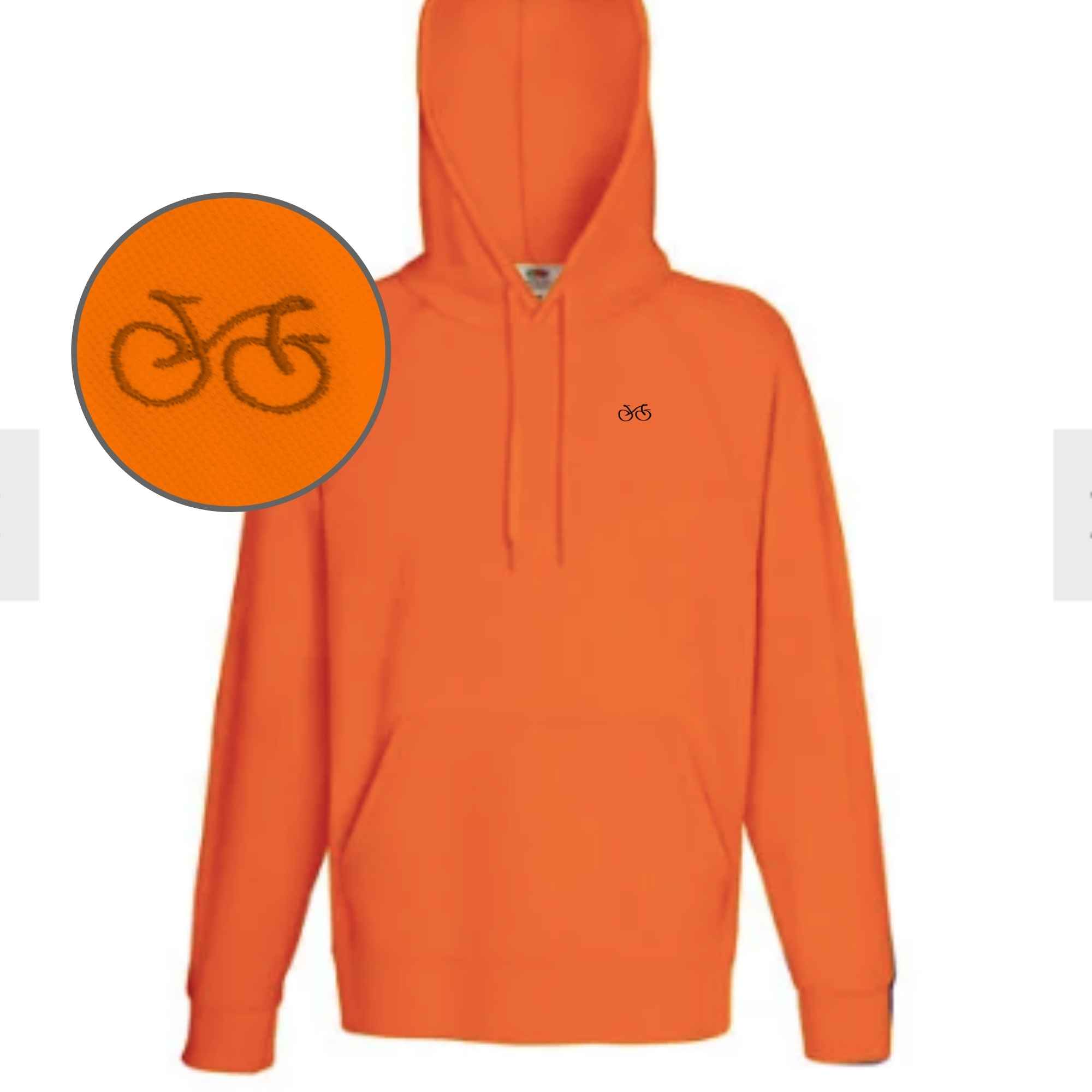 Kapuzenpulli mit Fahrradmotiv bestickt in der Farbe orange schlank