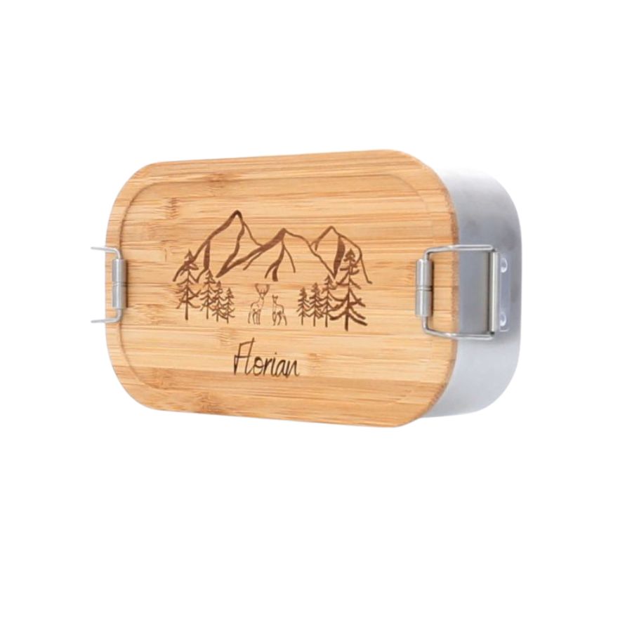 Personalisierte Berglandschaft Lunchbox aus Bambusholz Personalisierte Berglandschaft Lunchbox aus Bambusholz