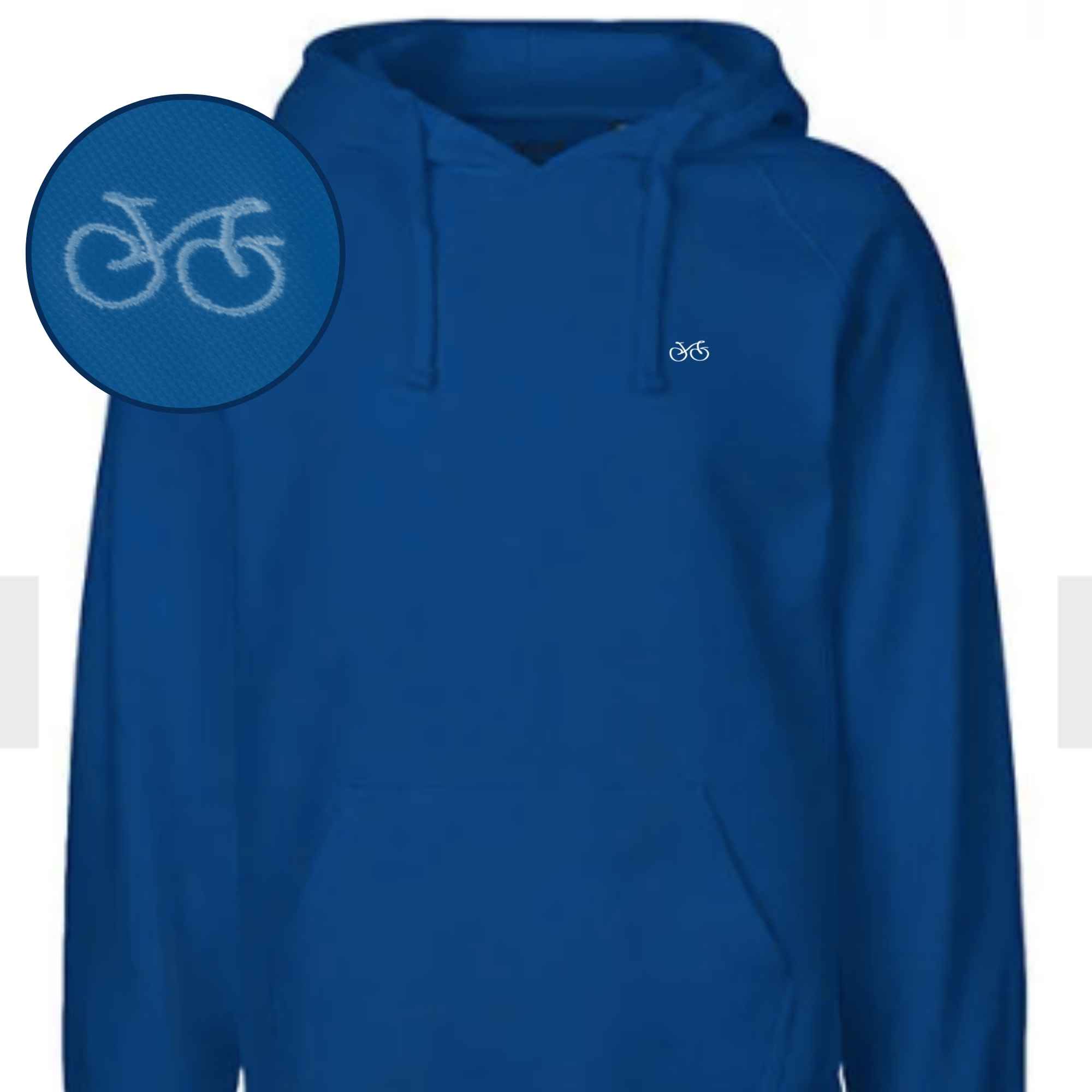 Qualitäts-Pullover in Blau mit Fahrradmotiv hochwertig gestickt 