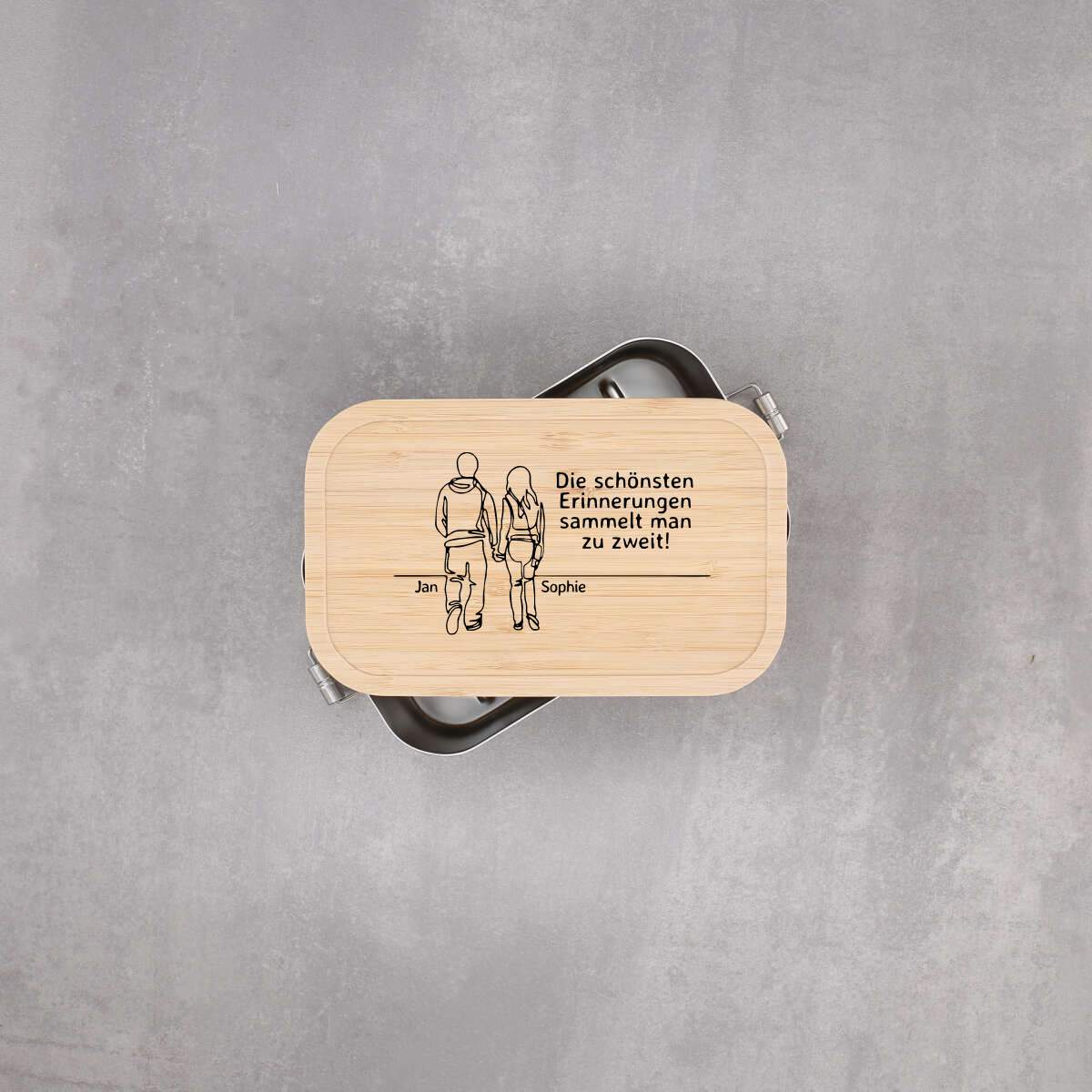 Lunchbox Edelstahl mit Holzdeckel Motiv "Paar" - Festes Design (Personalisierbar)