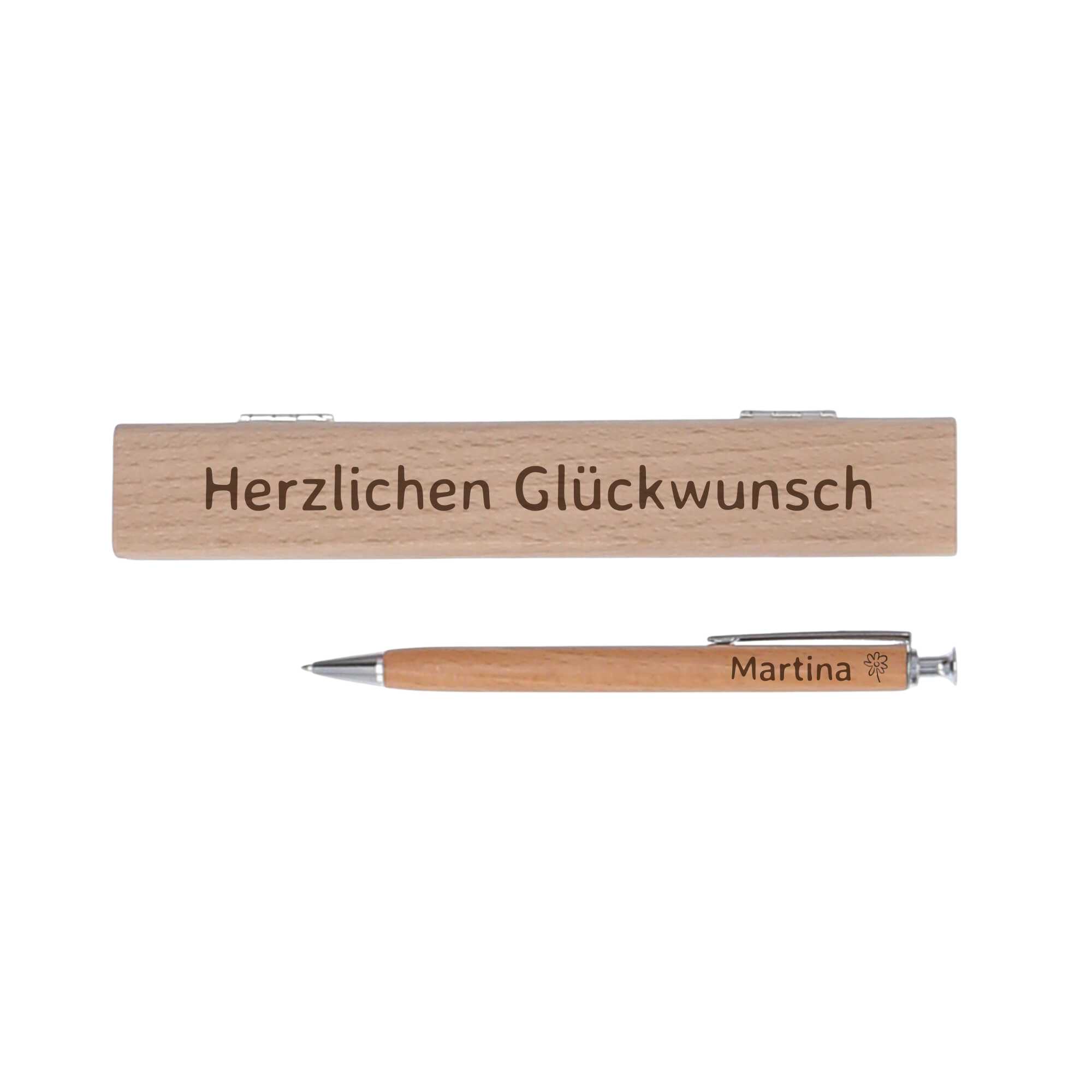 Holzkugelschreiber mit Holzbox Herzlichen Glückwunsch