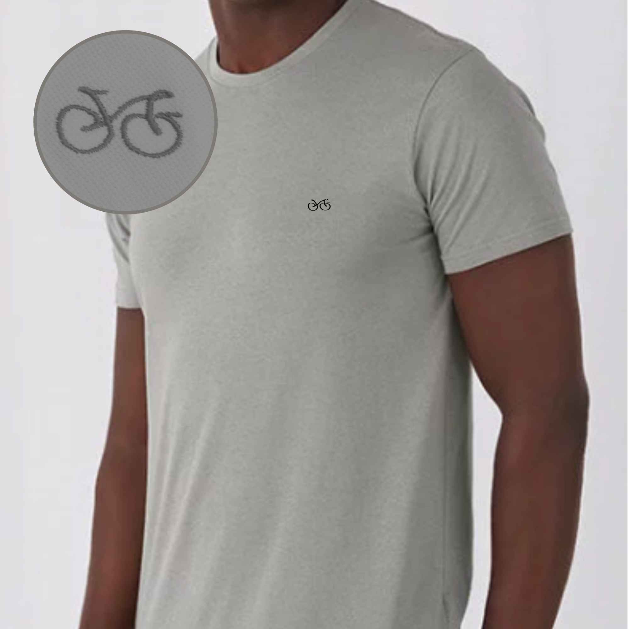 Schickes Fahrradsymbol auf grauem T-Shirt gestickt für Männer