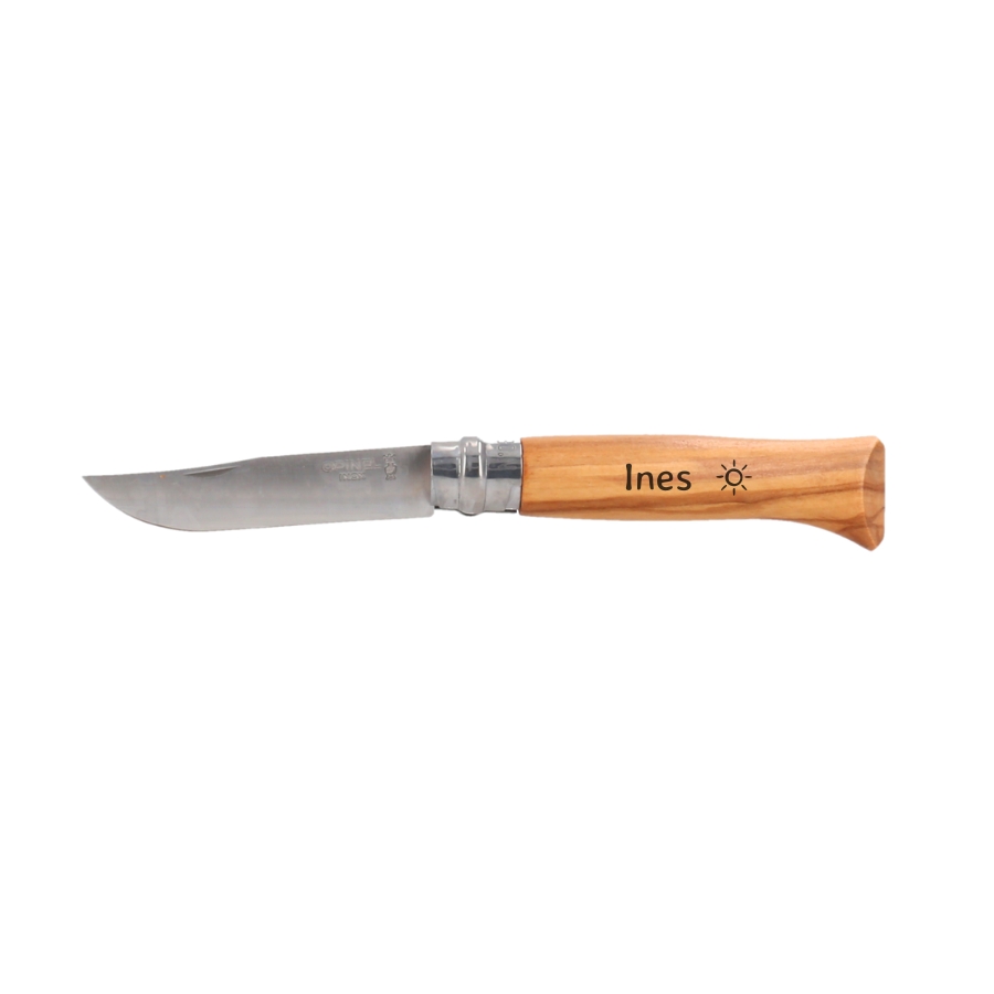 Olivenholz - Premium Opinel Taschenmesser mit Wunschgravur Olivenholz - Premium Opinel Taschenmesser mit Wunschgravur