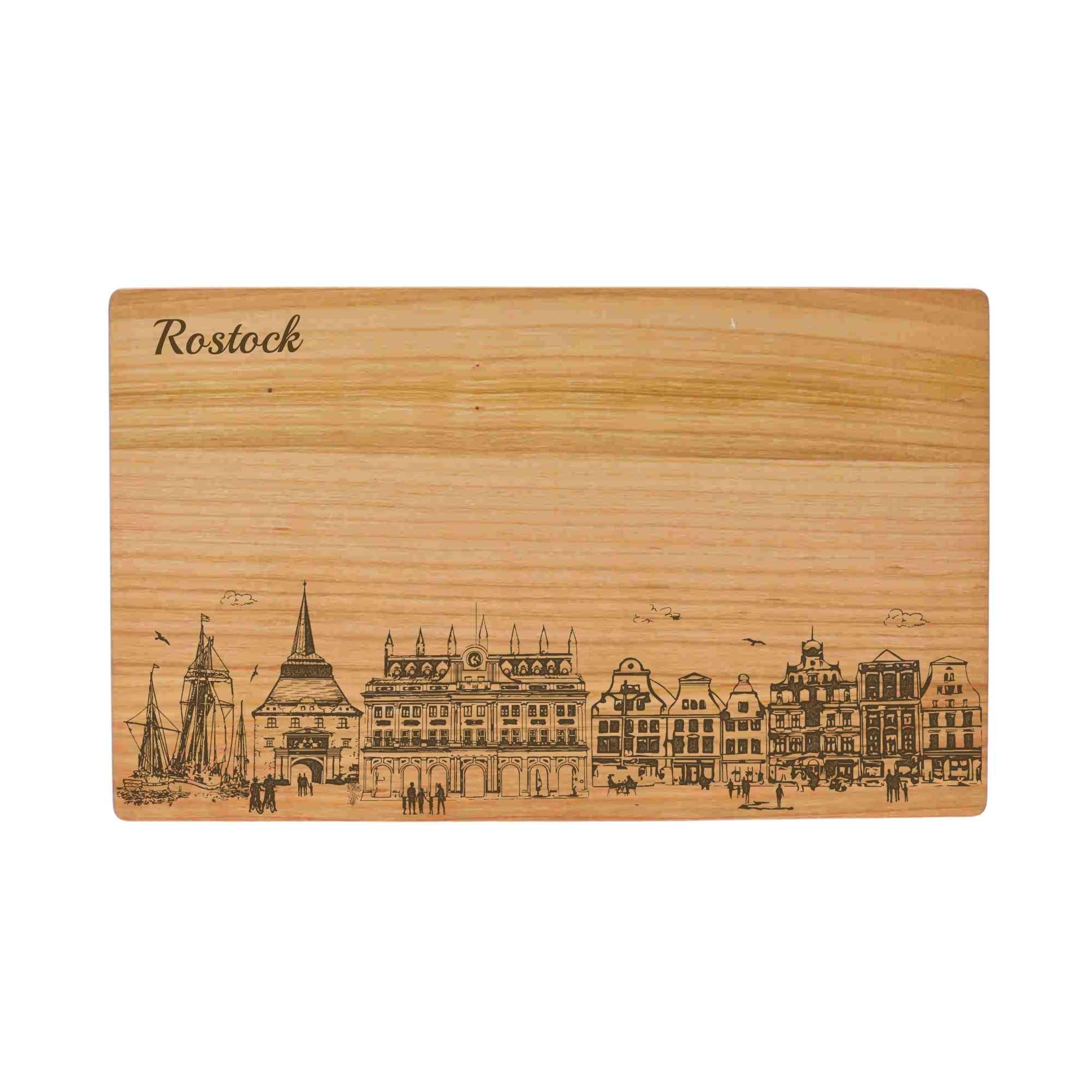 Rostock Geschenk Holzbrett Stadt Rostock Schneidebrett Skyline