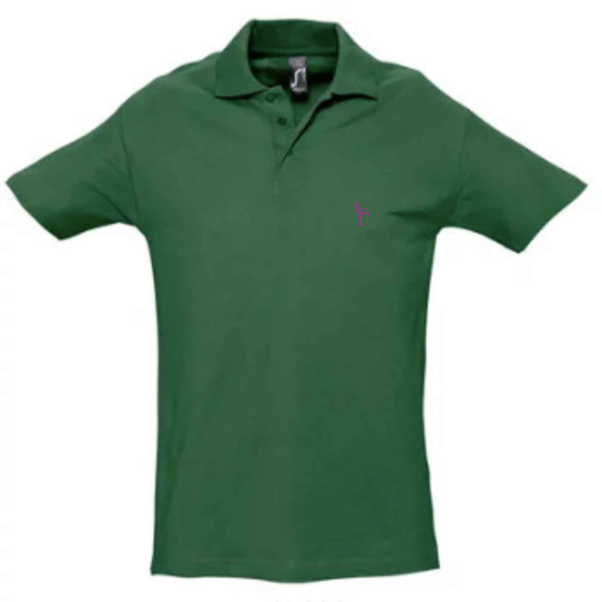 Wald grünes Poloshirt Premium mit Flamingo bestickt