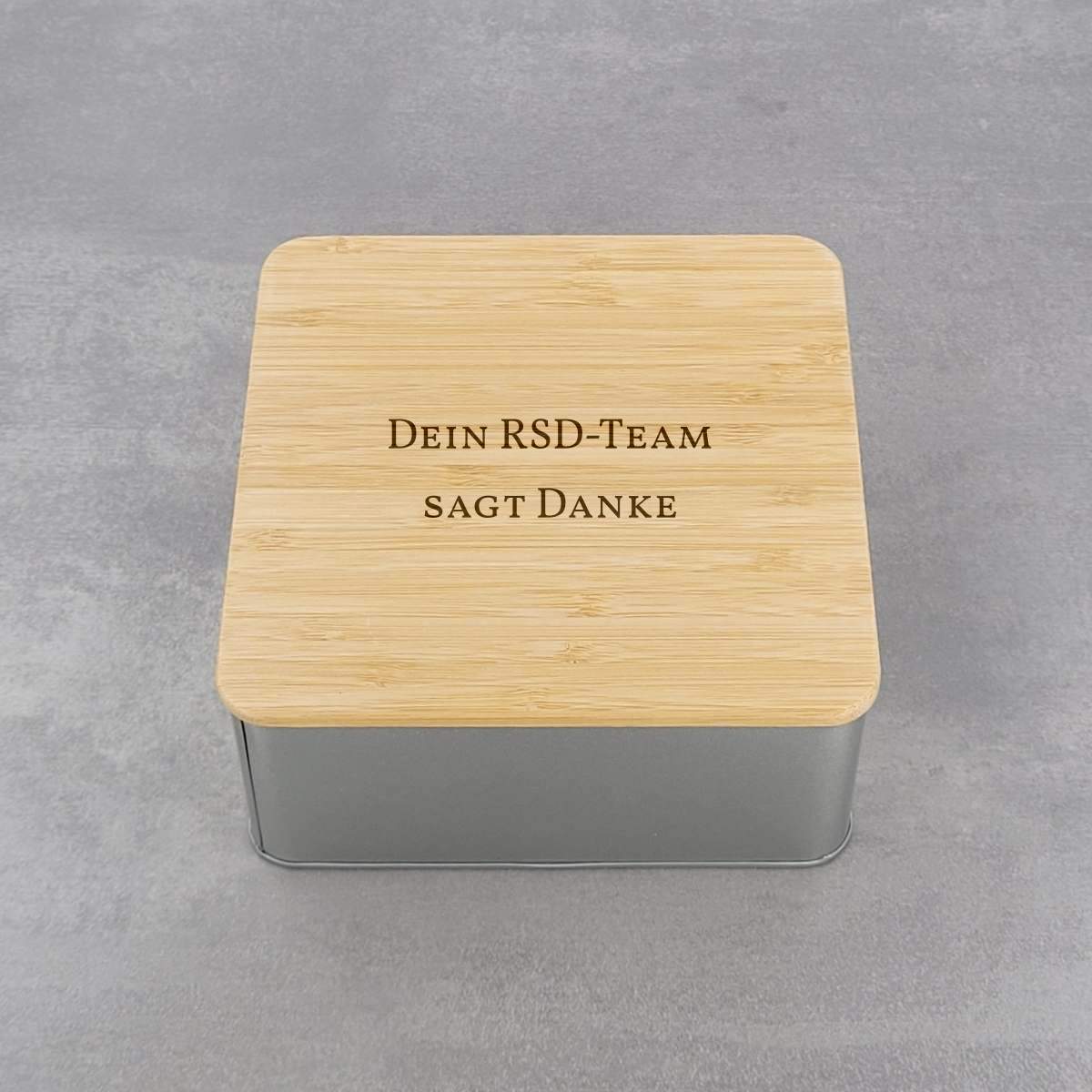 Keksdose mit Holzdeckel 15x15 cm - Textgravur