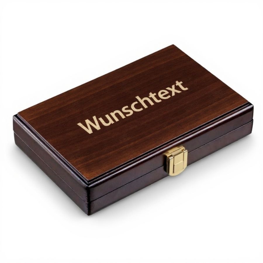 Rommé & Yatzy in Holzbox – personalisiert mit Lasergravur Kiste