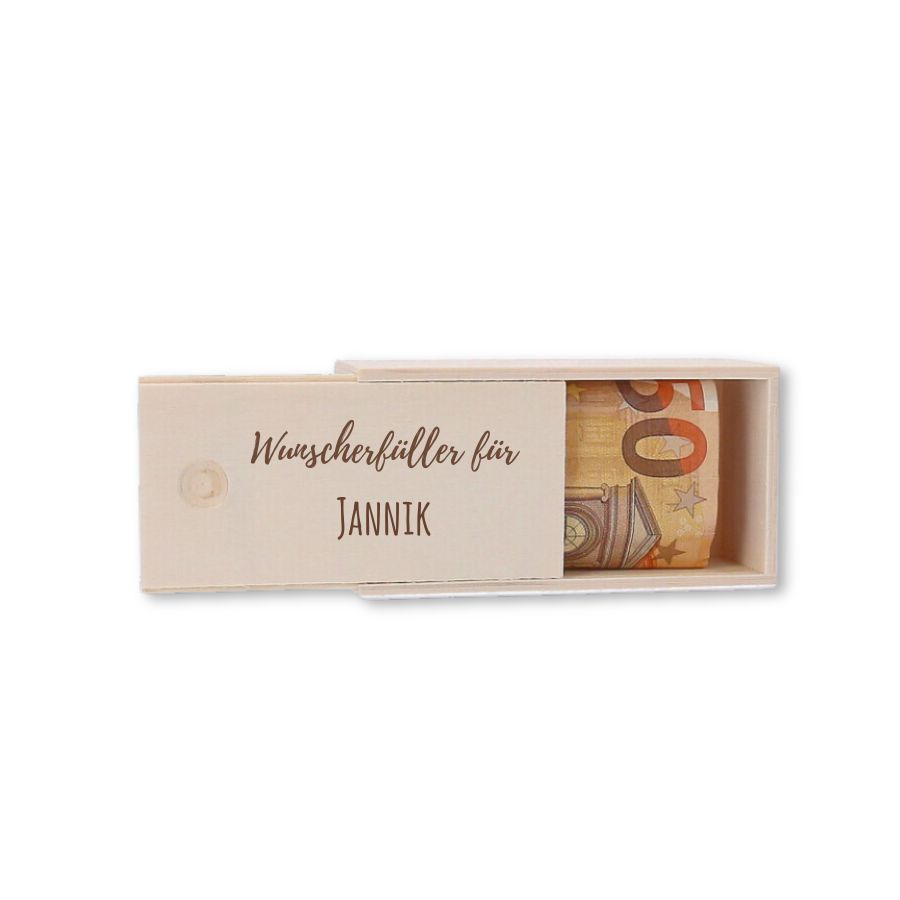 Schiebebox aus Holz für Geldgeschenke personalisiert mit Namen - Textgravur