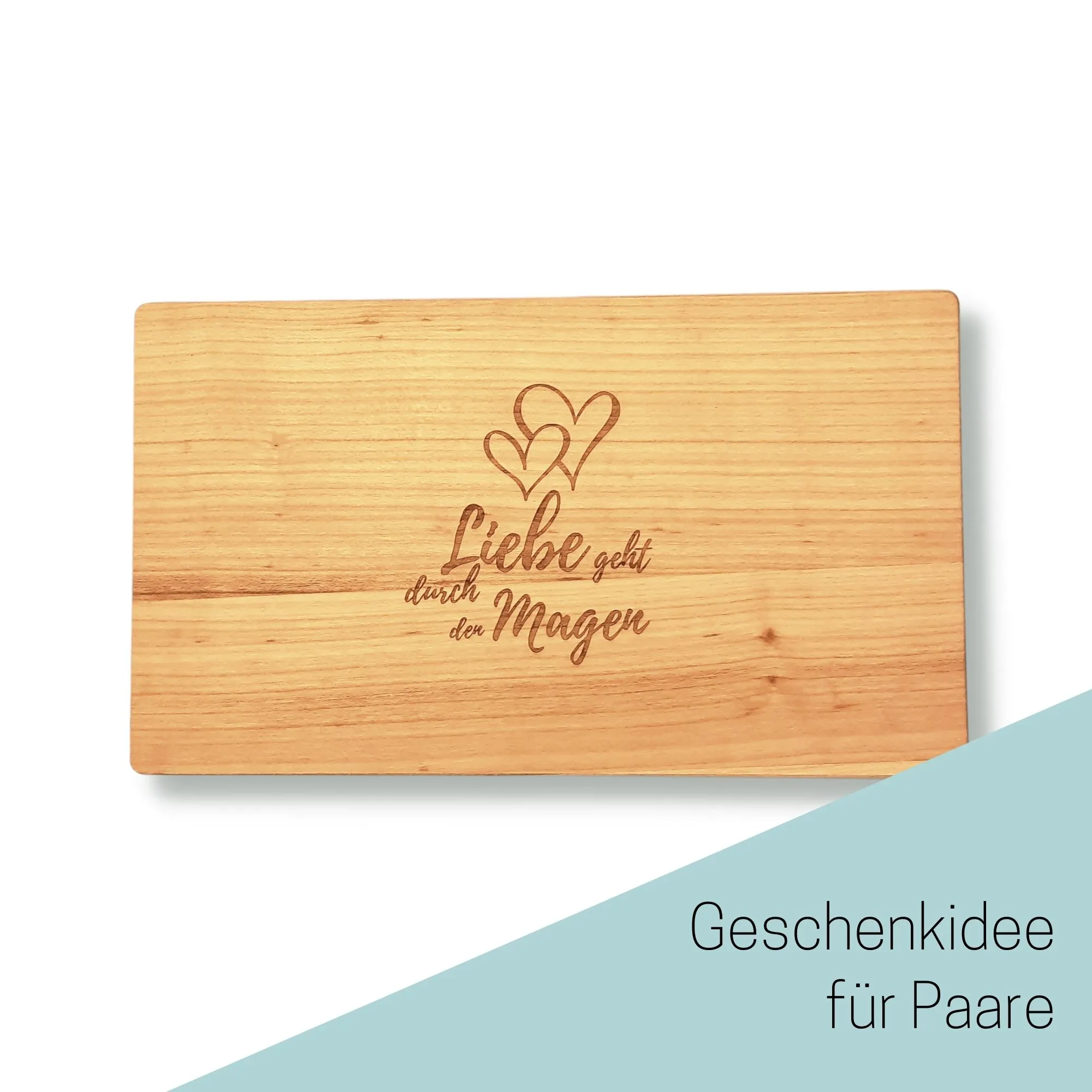 Liebe geht durch den Magen Vesperbrett + Namen Kirschholz