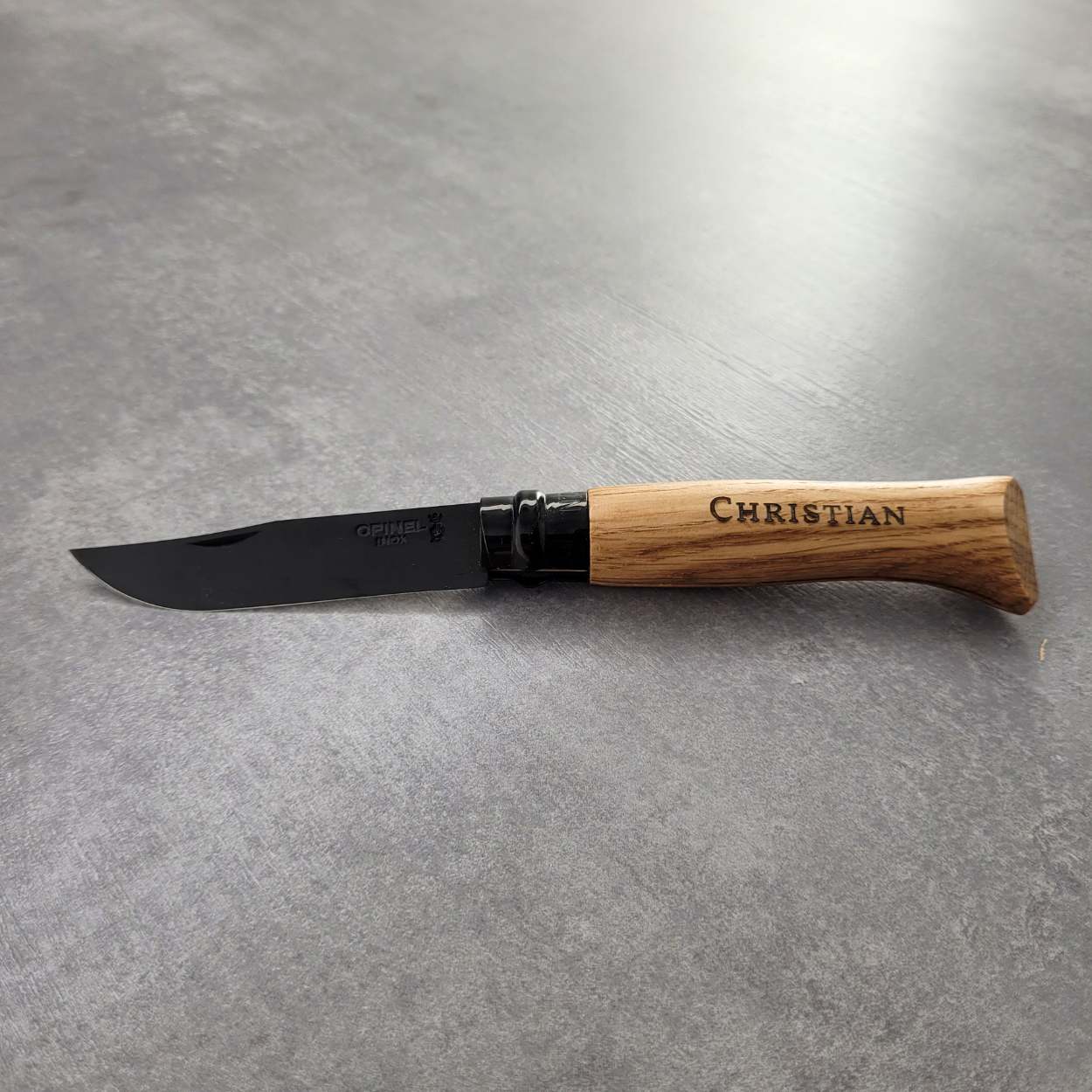 Edles Opinel Taschenmesser Black Oak in Holzbox mit Gravur