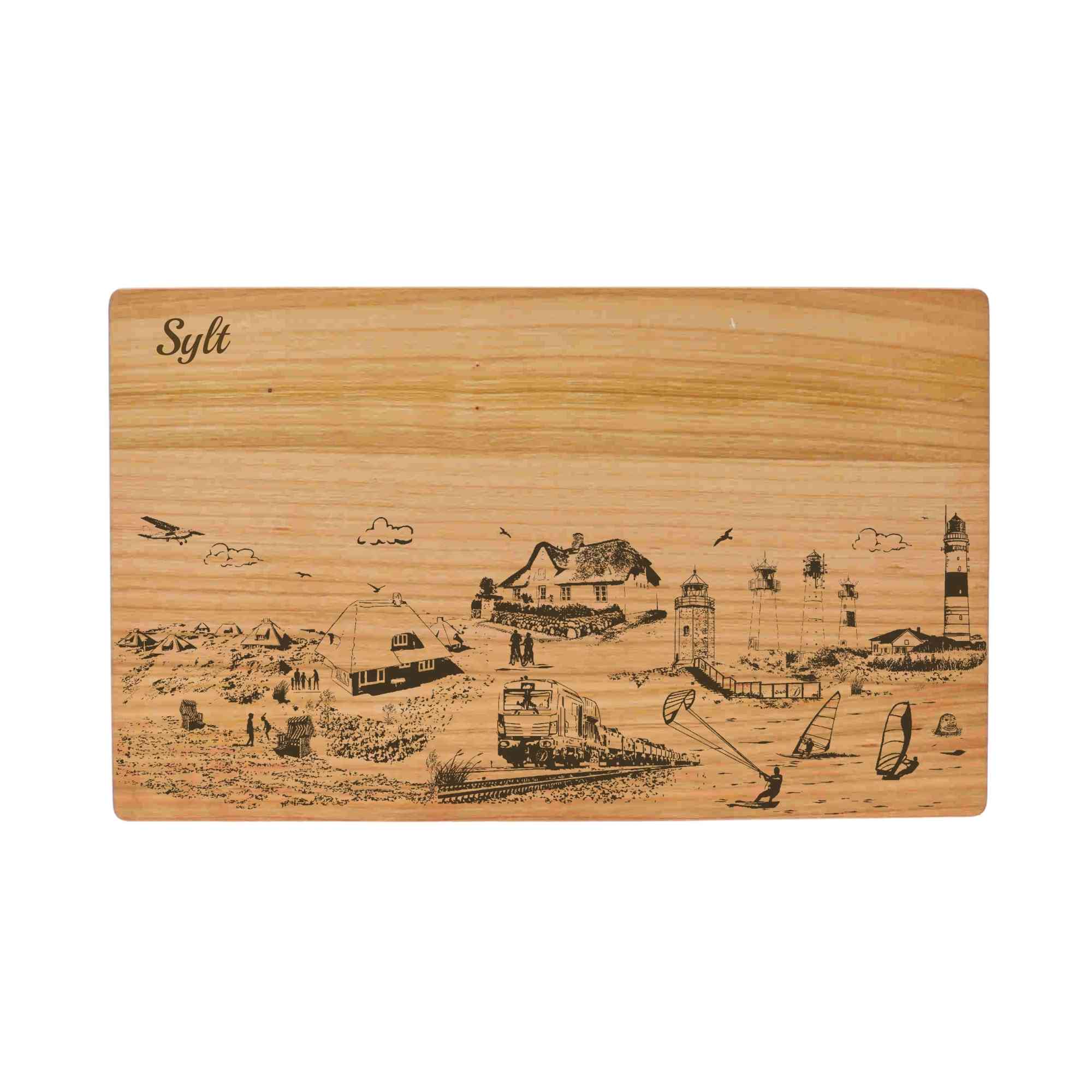 Sylt Geschenk Holzbrett Stadt Sylt Schneidebrett Skyline