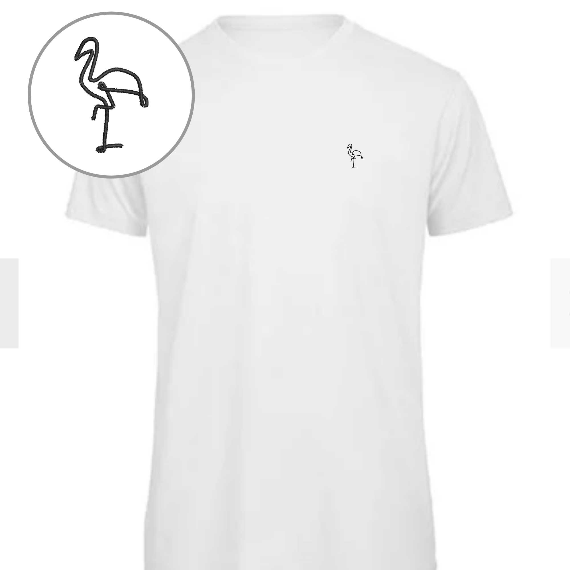 Edles weißes T-Shirt mit einem Flamingo als Stick 
