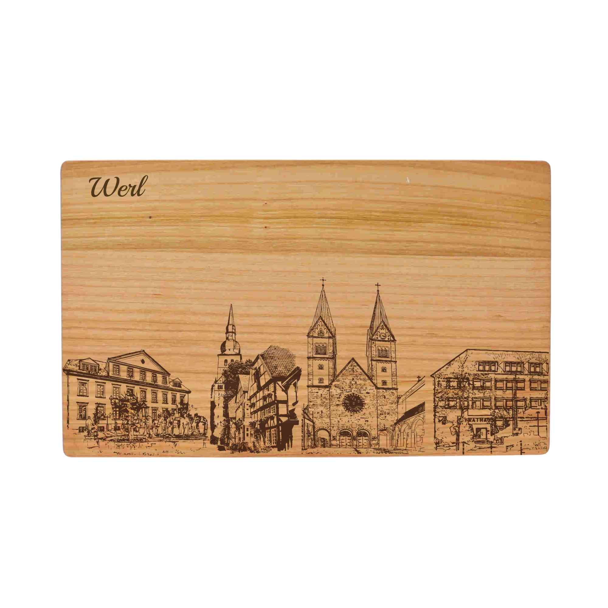 Werl Geschenk Holzbrett Stadt Werl Schneidebrett Skyline
