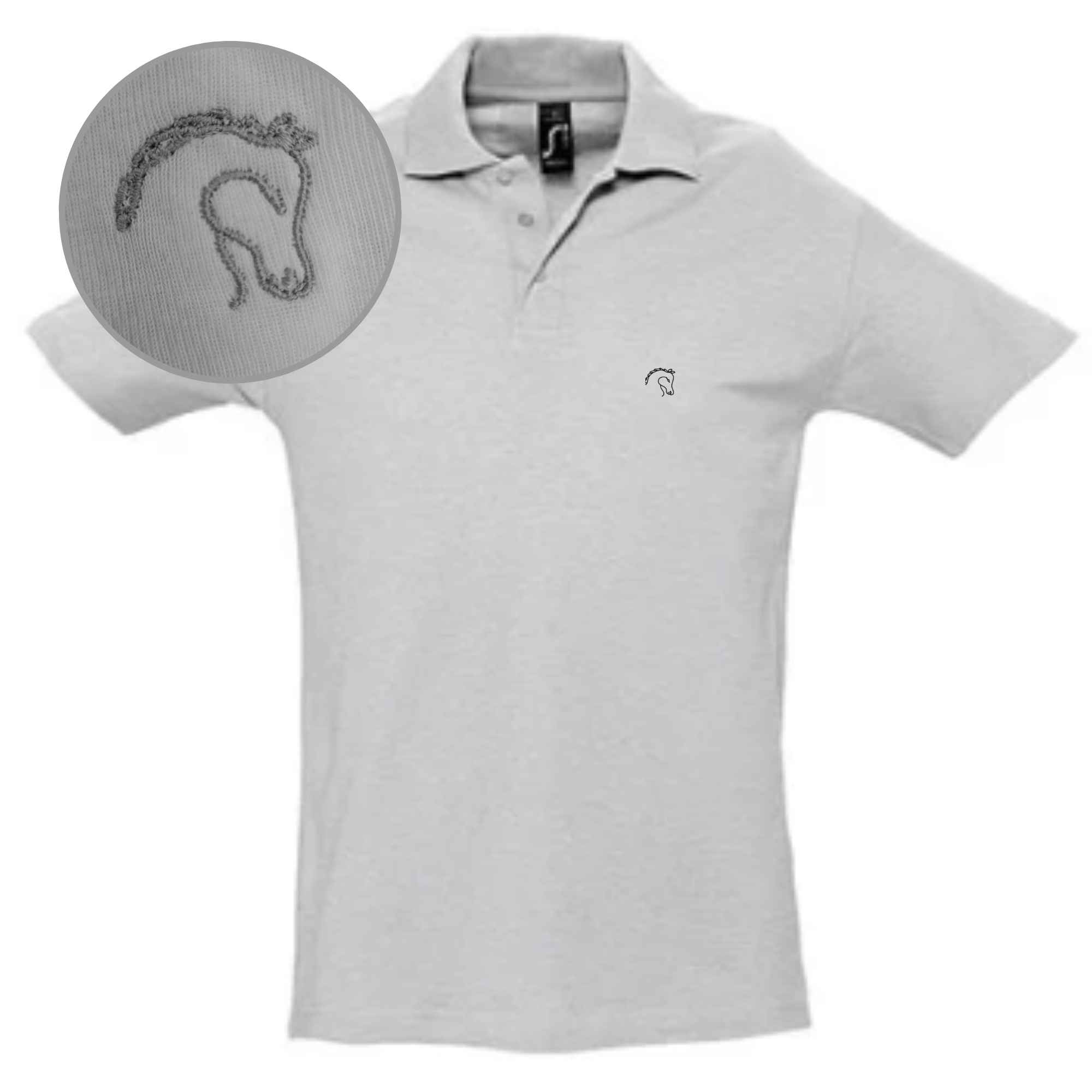 Hochwertiges Poloshirt mit Pferdemotiv bestickt auf linke Brust