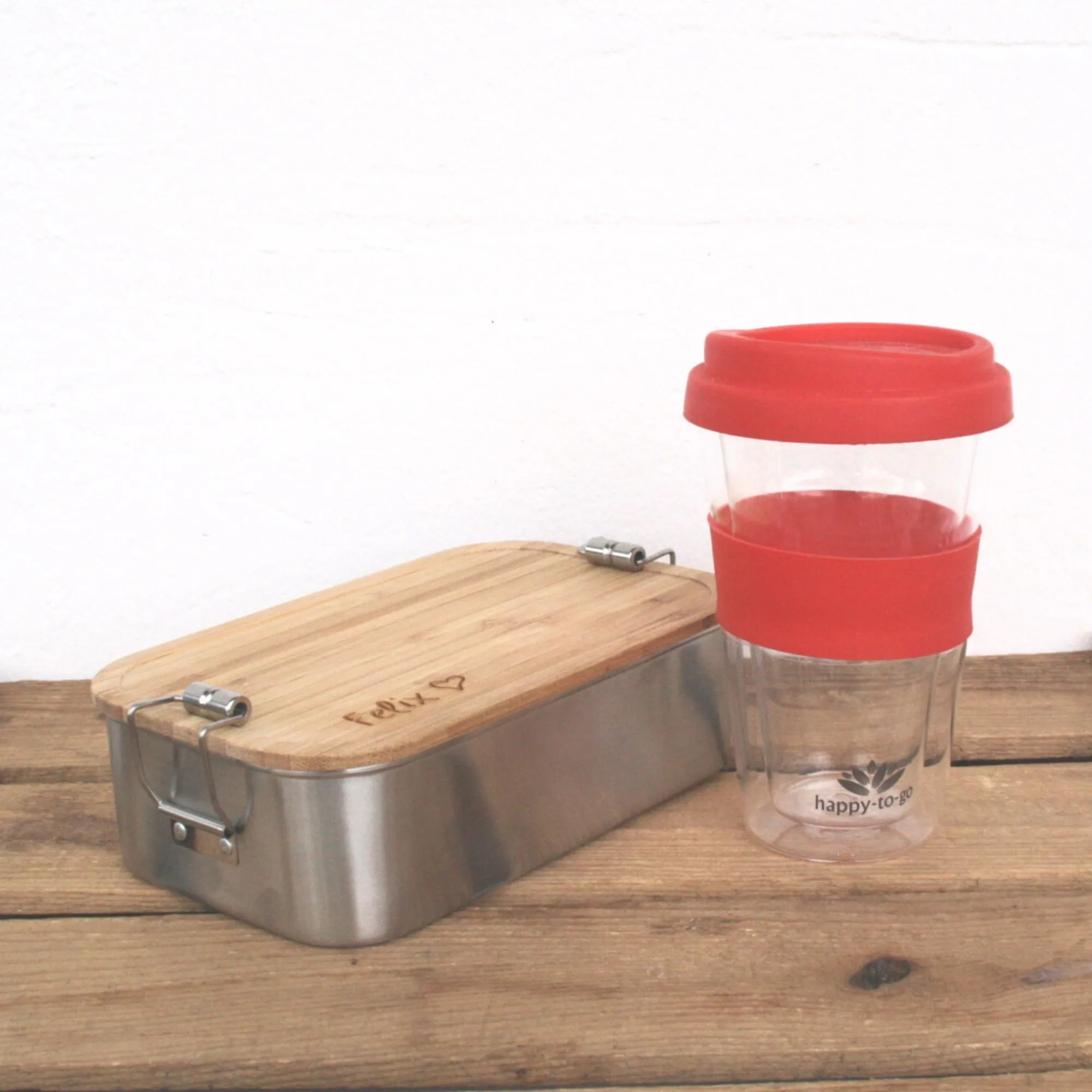 Set für Teetrinker unterwegs - Doppelwandiges Glas und personalisierte Lunchbox