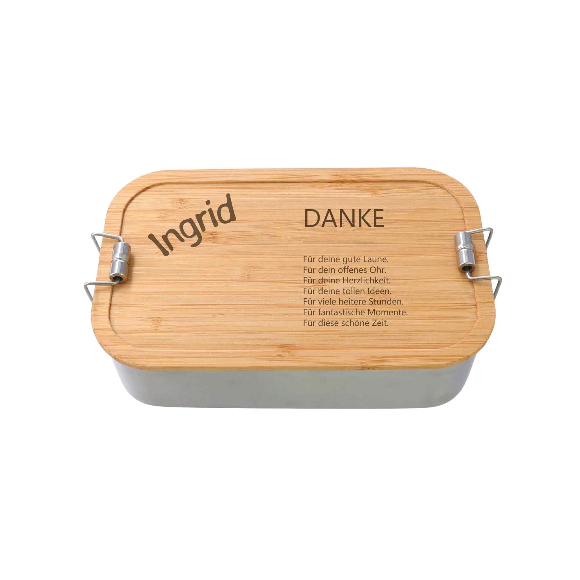 Danke - Personalisierte Lunchbox aus Edelstahl und Holz