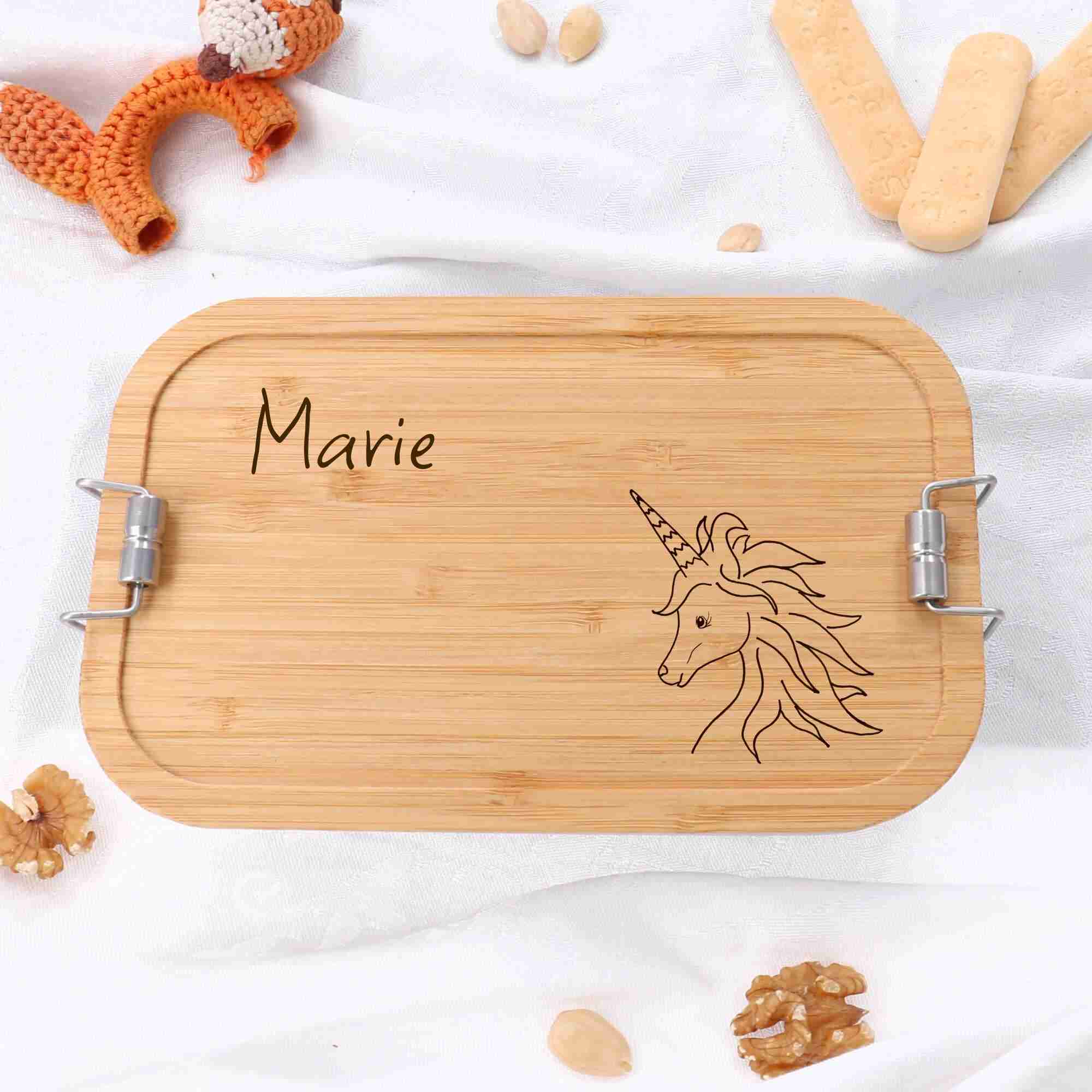 Brotdose mit fabelwesen gravur personalisiert Einhorn-Brotdose mit Namen graviert für Kinder