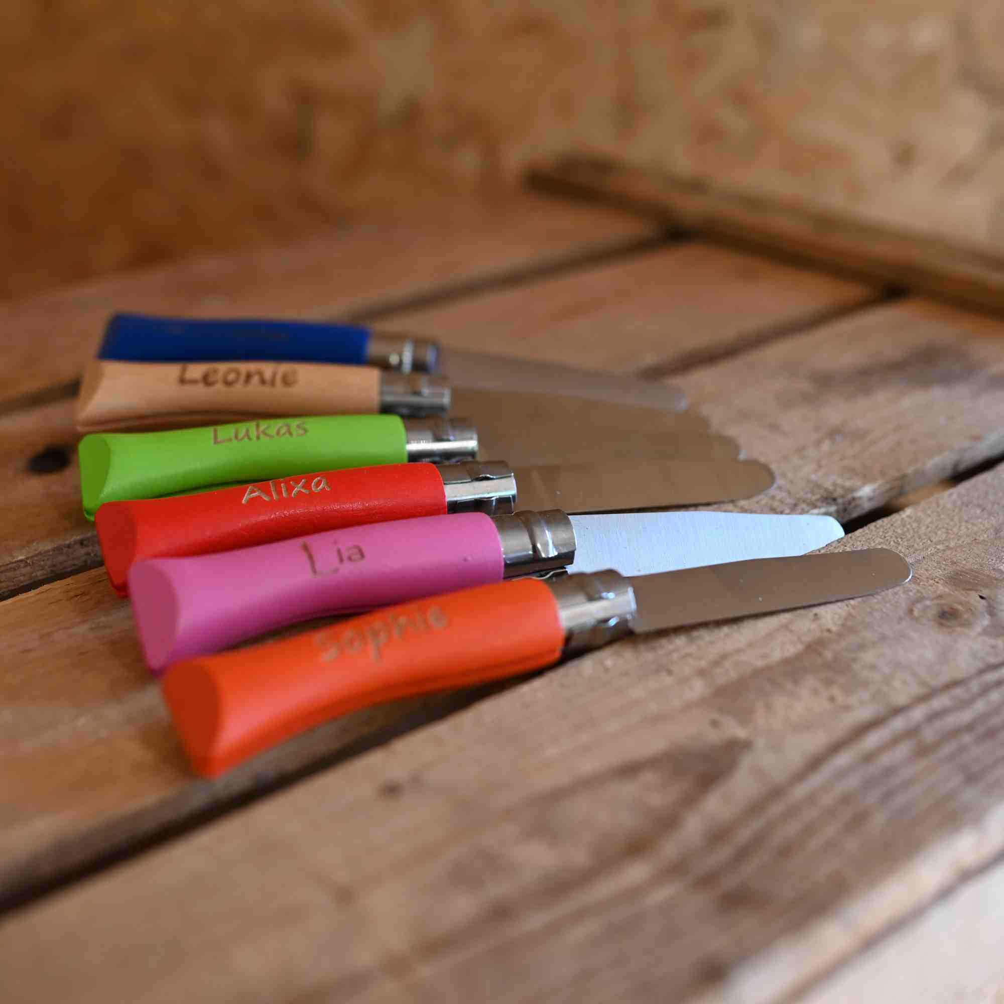Bunte Auswahl an Opinel Kindertaschenmesser zum schnitzen