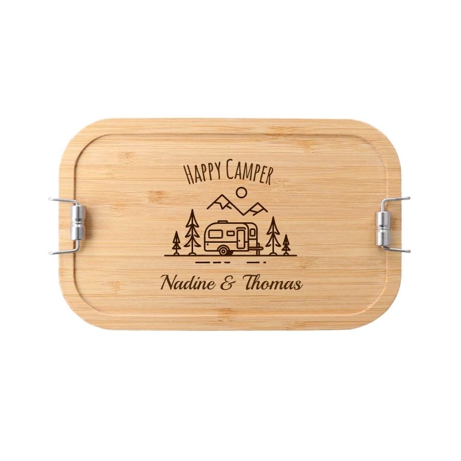 Personalisierte Lunchbox "Happy Camper" mit Wohnwagenanhänger – Das perfekte Geschenk für Outdoor-Fans 