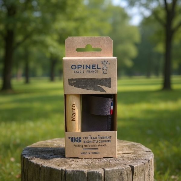 Geschenkeset - Opinel No08 Taschenmesser und Etui Pflanze, Baum, Kiste, Gras