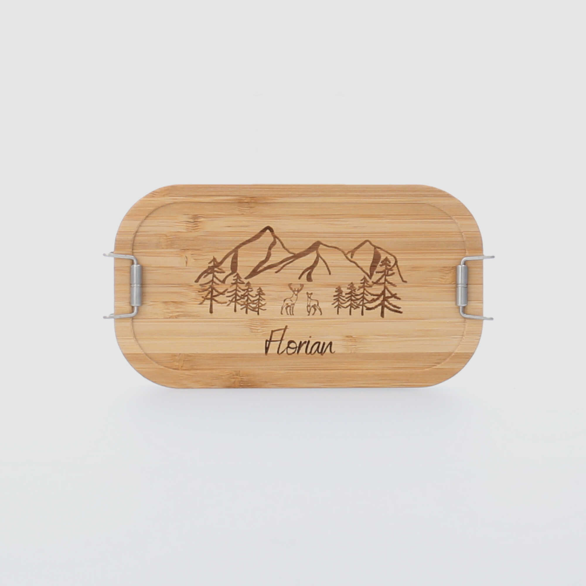 Personalisierte Berglandschaft Lunchbox aus Bambusholz