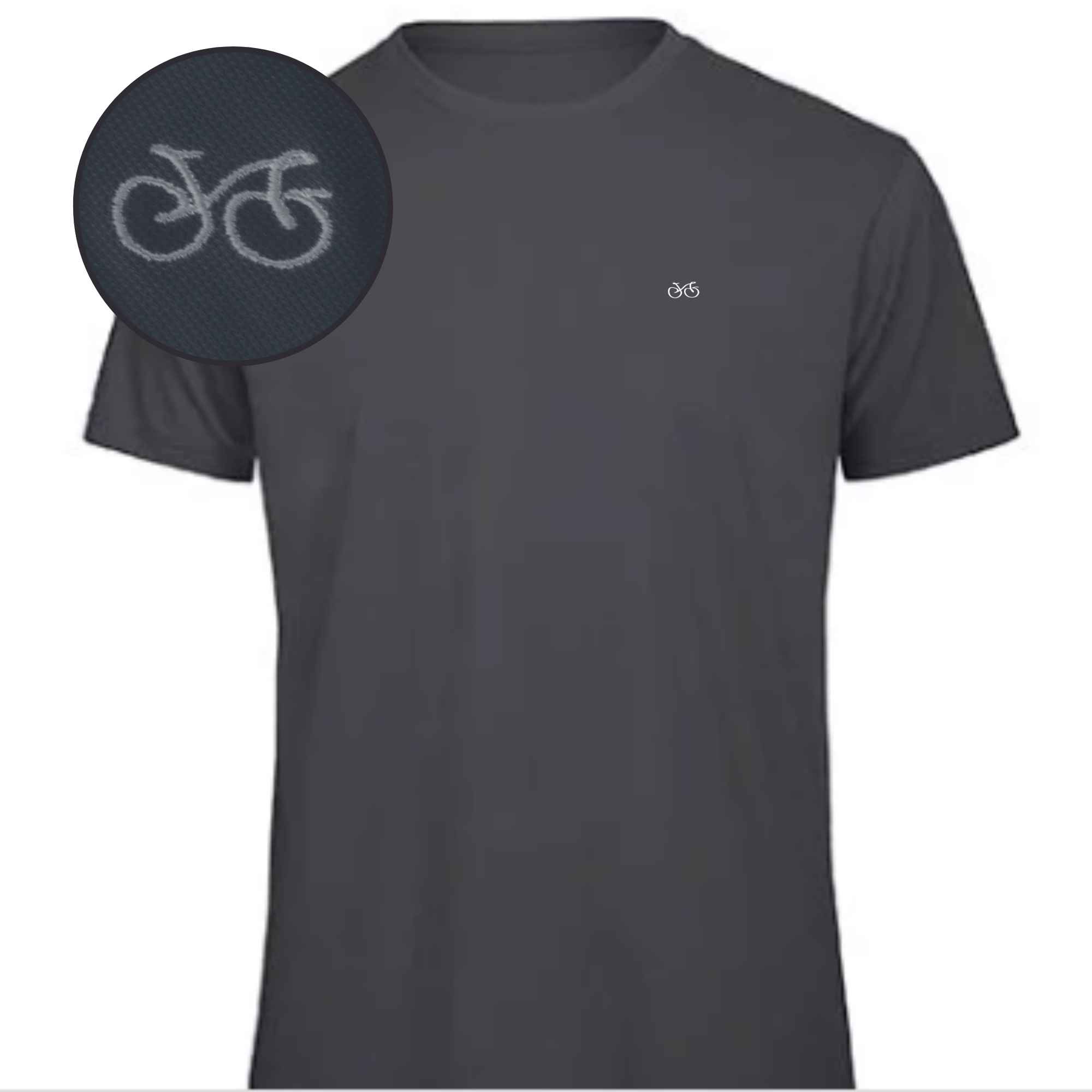 T-Shirt für Fahrradfahrer mit Fahrradsymbol auf die Brust gestickt in Farbe Blau