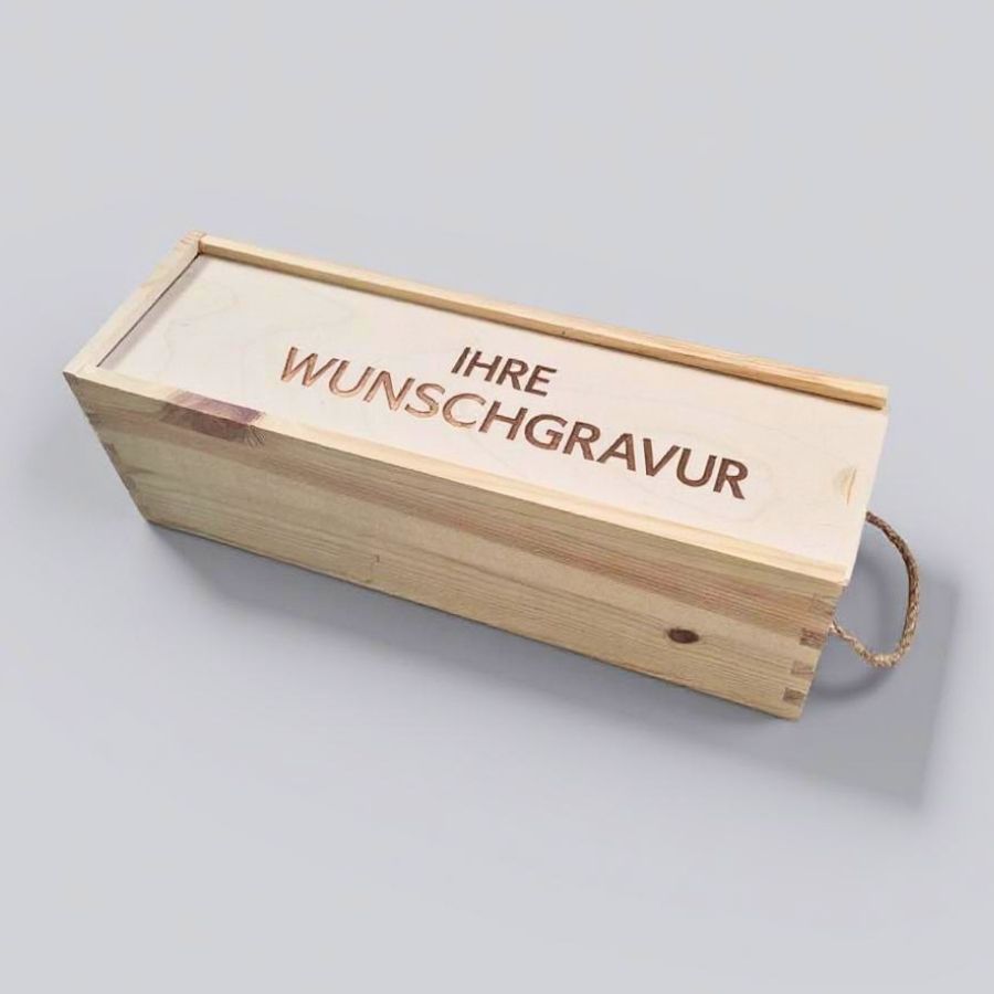 Individuelle Holzkiste mit Schiebedeckel und Kordel – Einzigartiges Firmenpräsent mit Wunschgravur