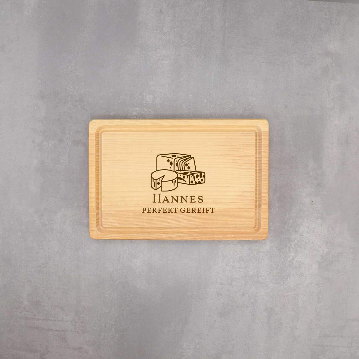 Schneidebrett Esche mit Saftrinne 30x20x2 cm "Motiv: Perfekt gereift" - Festes Design (Personalisierbar)