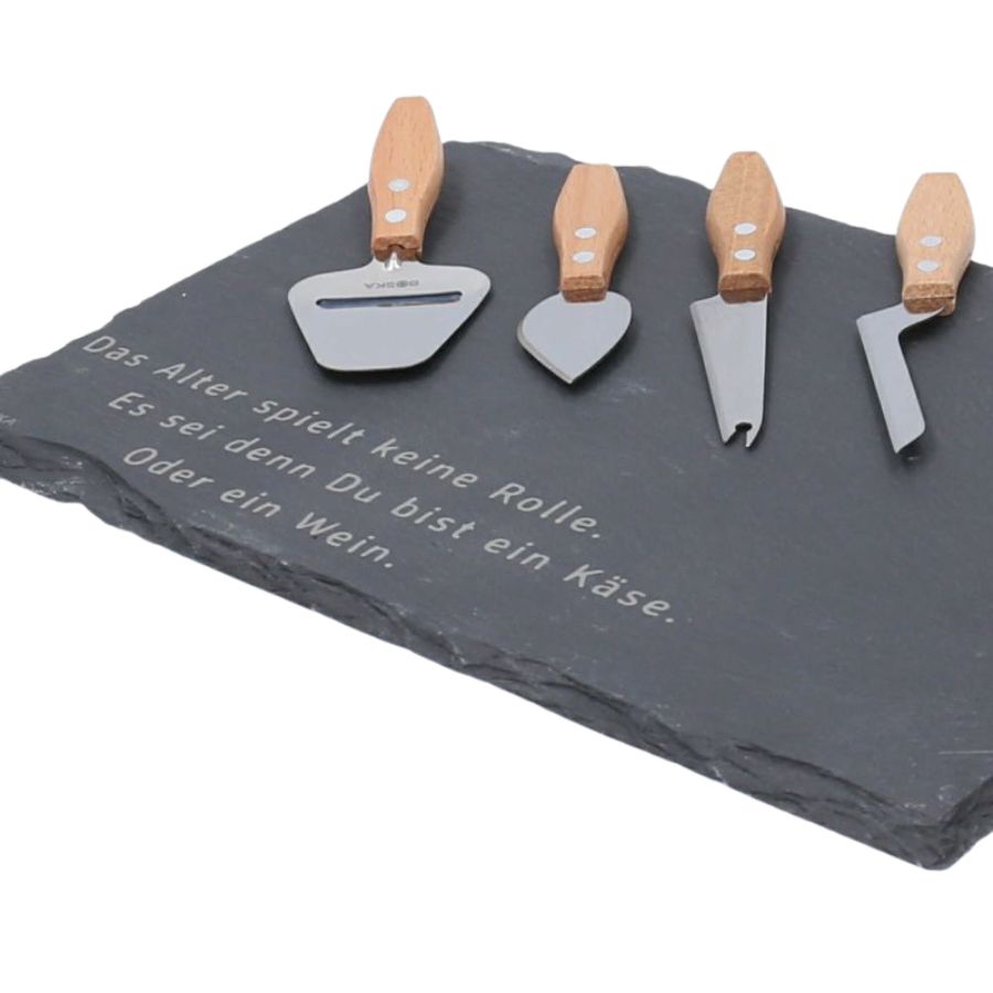Käsebrett aus Schiefer mit Messerset Geburtstagsgeschenk