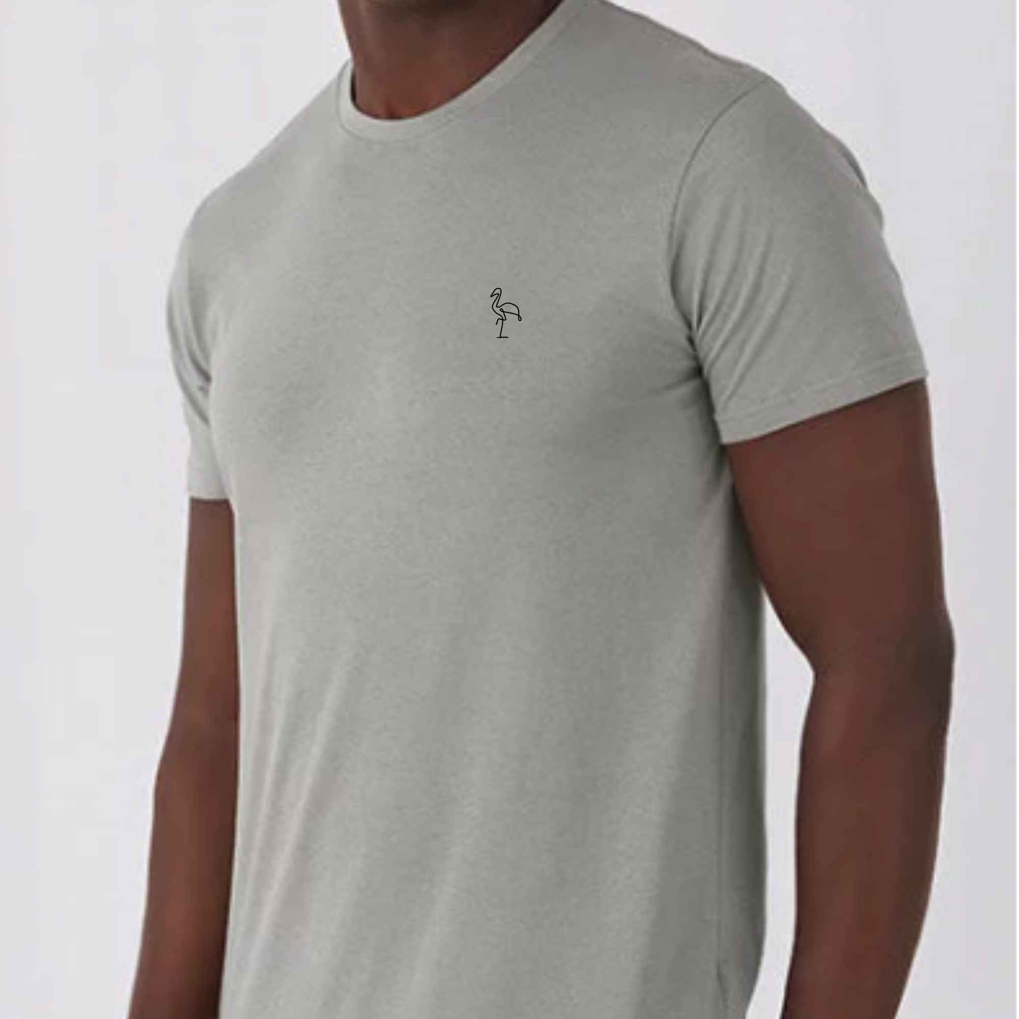 T-Shirt Herren mit Flamingo-Motiv bestickt in Farbe Grau und hohem Tragekompfort