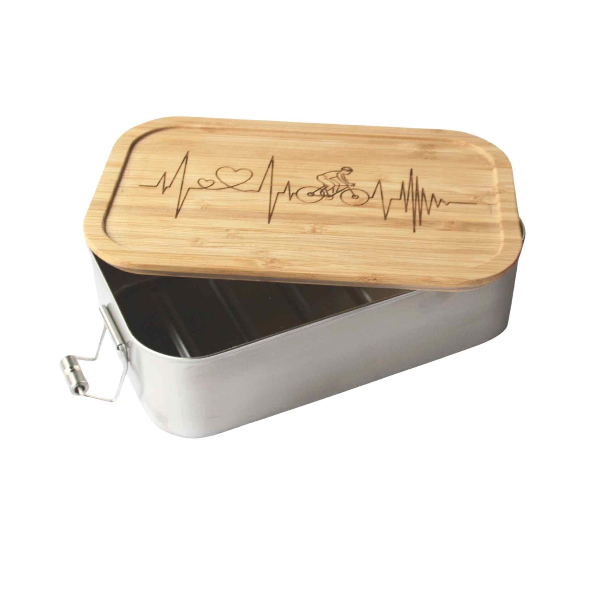 Herzschlag Lunchbox, groß, aus Edelstahl & Bambus individuelle Gravur