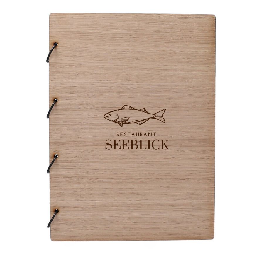 Holz-Speisekarte Eiche mit Heftringen DIN A4 Tagebuch, Maschine, Schraube