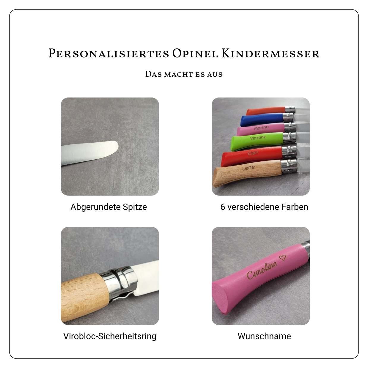 Kindertaschenmesser Opinel mit Wunschnamen in verschiedenen Farben