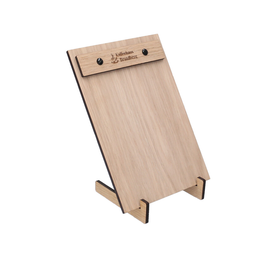 Menübretter mit Halterung graviert Personalisiertes Klemmbrett mit Gravur durch zum Beispiel Namen, einen Text oder ein Motiv nach Wahl, Holz, Mobiliar, Stand