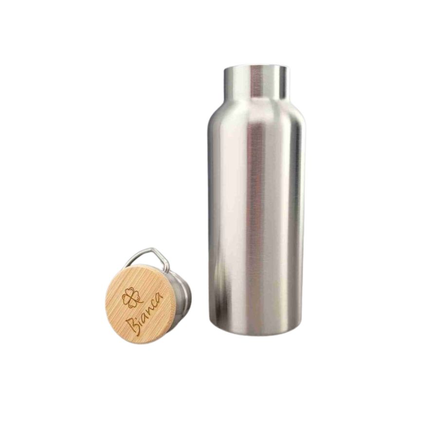 Trinkflasche aus Edelstahl und Bambus - silber Trinkflasche aus Edelstahl und Bambus - silber