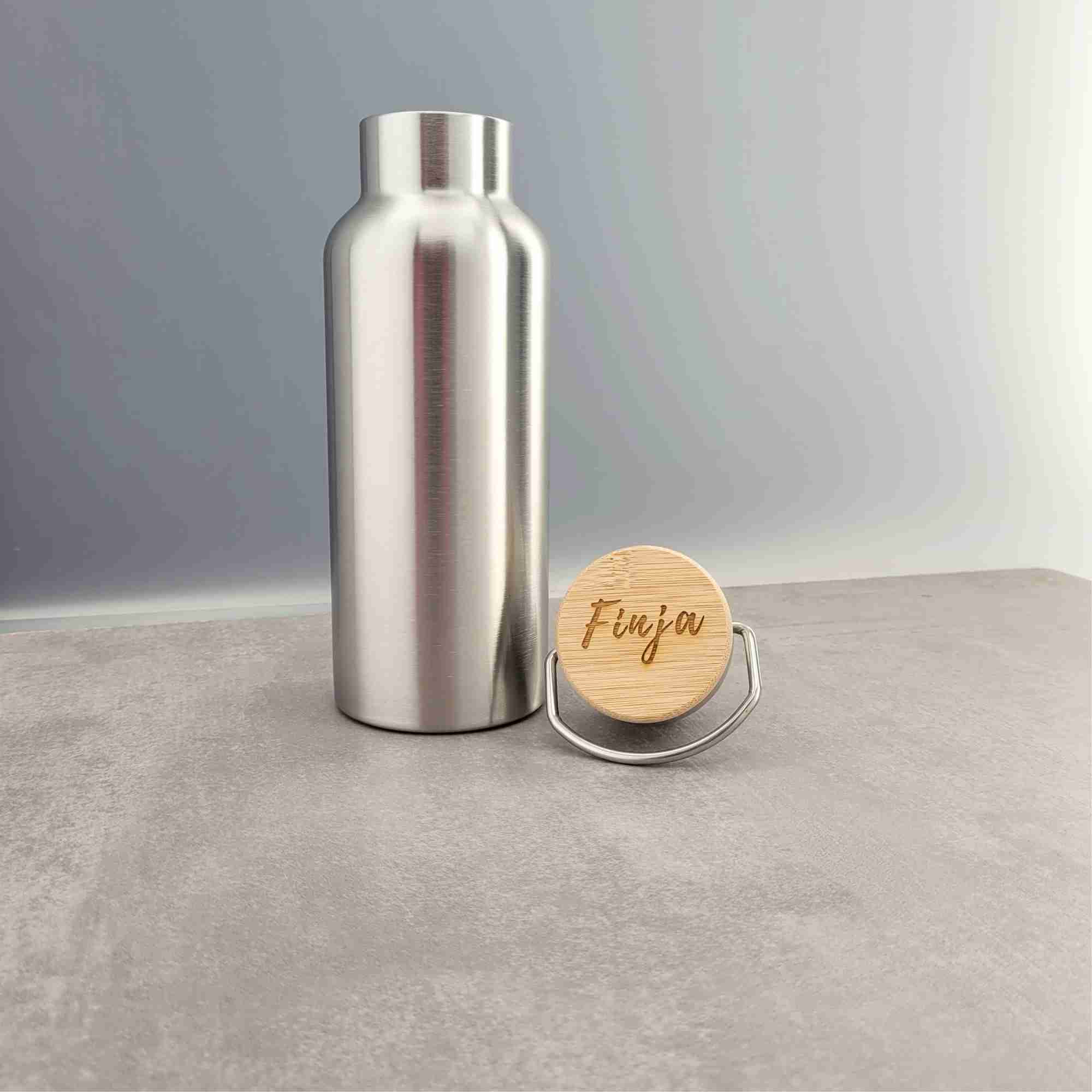 Trinkflasche personalisiert Edelstahl Trinkflasche mit personalisiertem Holzdeckel