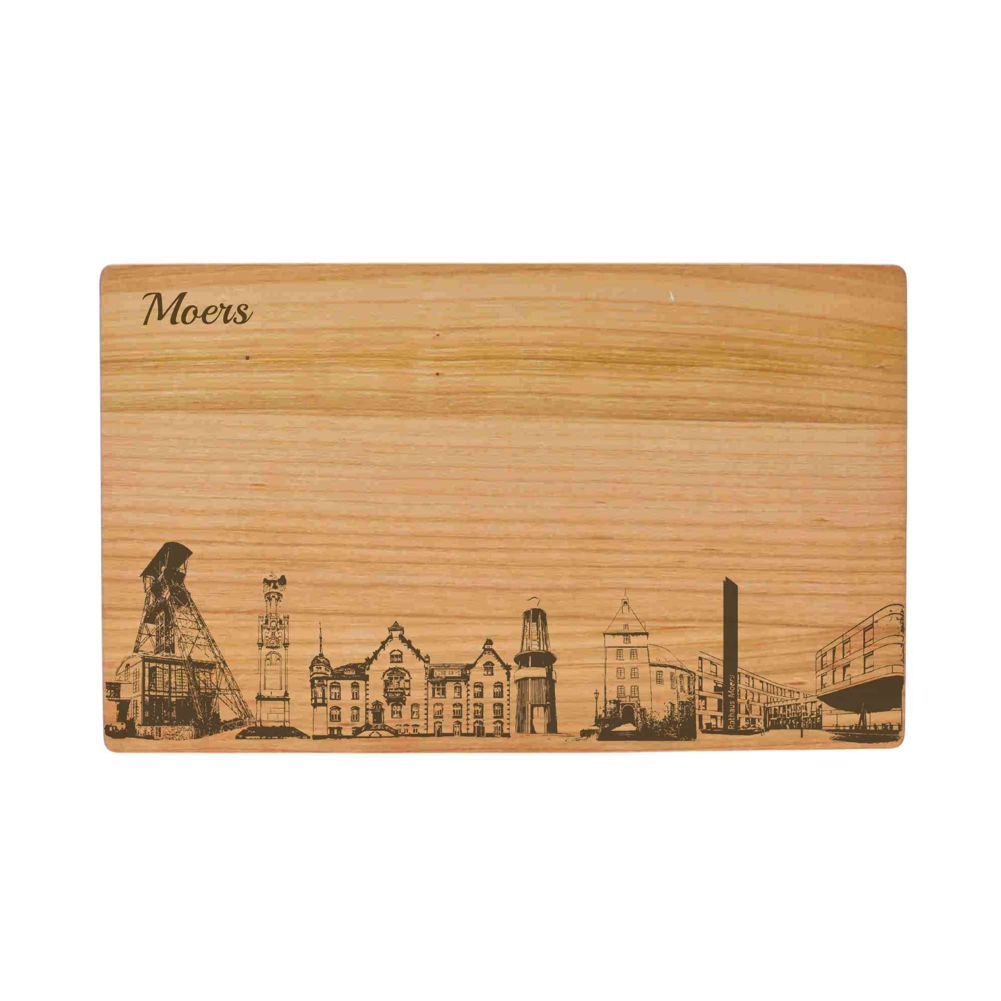 Moers Geschenk Holzbrett Stadt Moers Schneidebrett Skyline