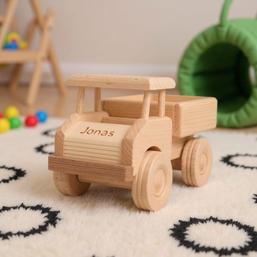 Lastwagen für Kinder aus Holz personalisiert Maschine, Rad, Spielzeug, Holz