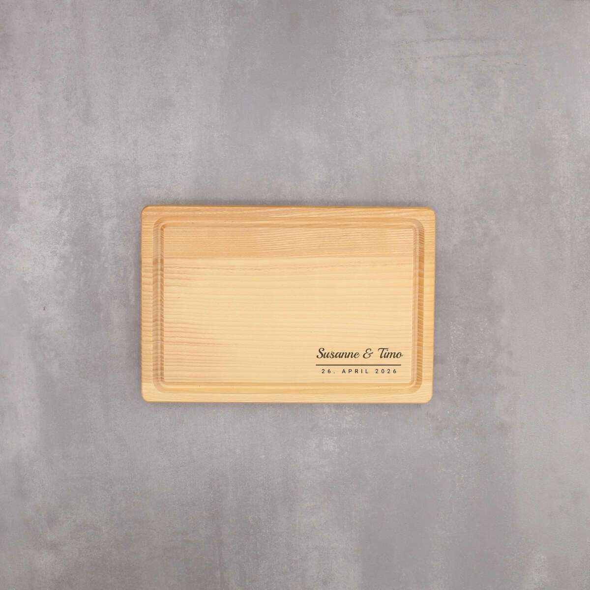 Schneidebrett Esche mit Saftrinne 30x20x2 cm - Textgravur